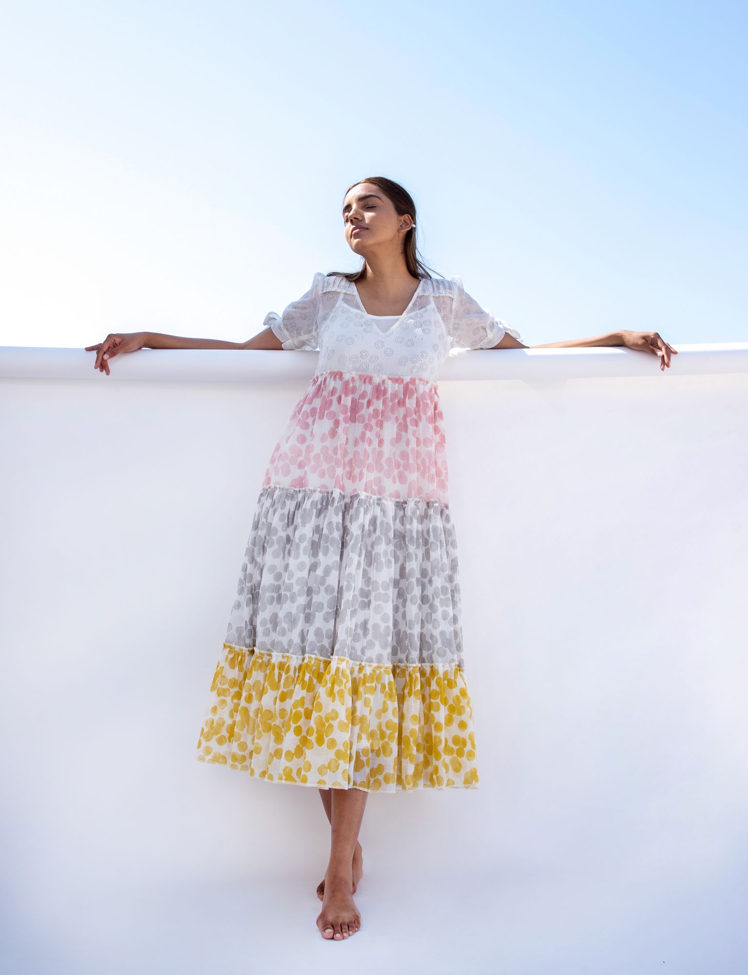 Summer Chanderi Cotton Block Printed Tier Dress
