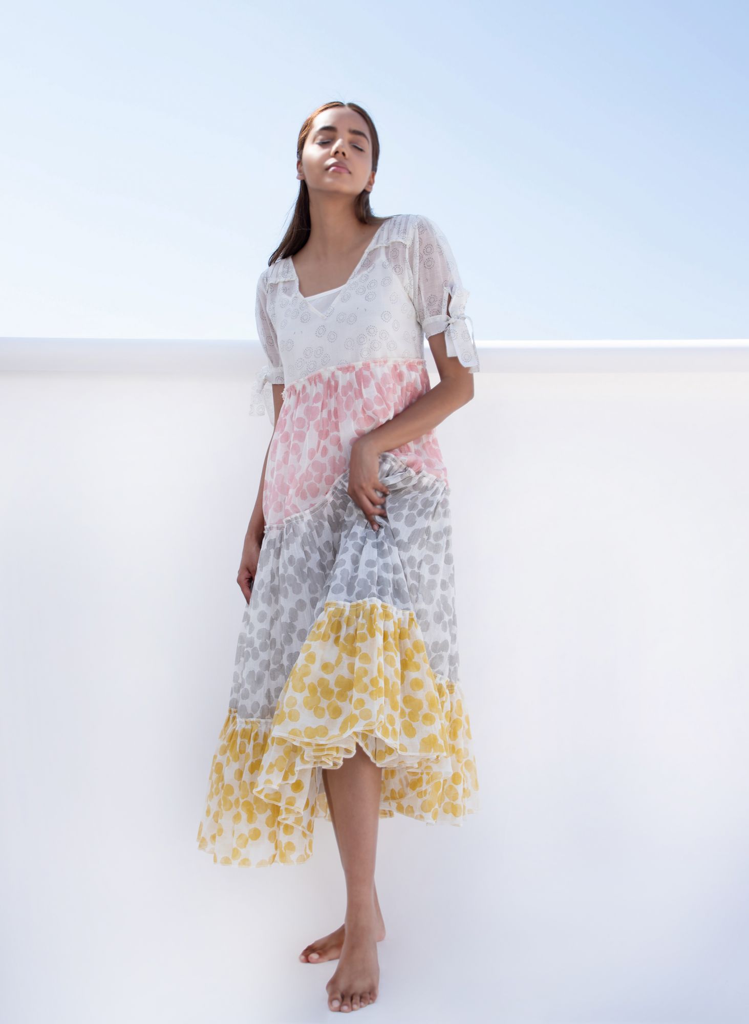 Summer Chanderi Cotton Block Printed Tier Dress