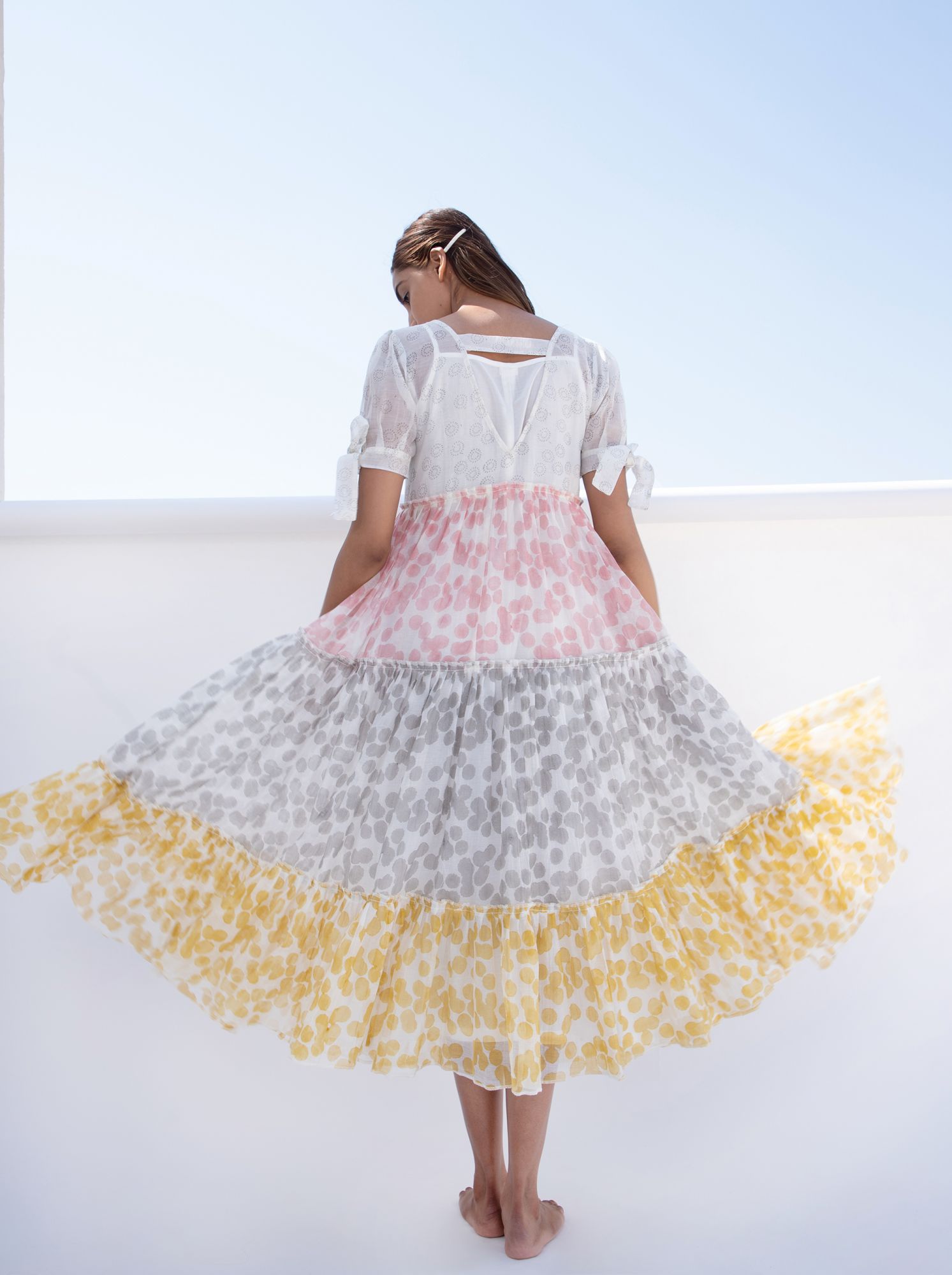 Summer Chanderi Cotton Block Printed Tier Dress