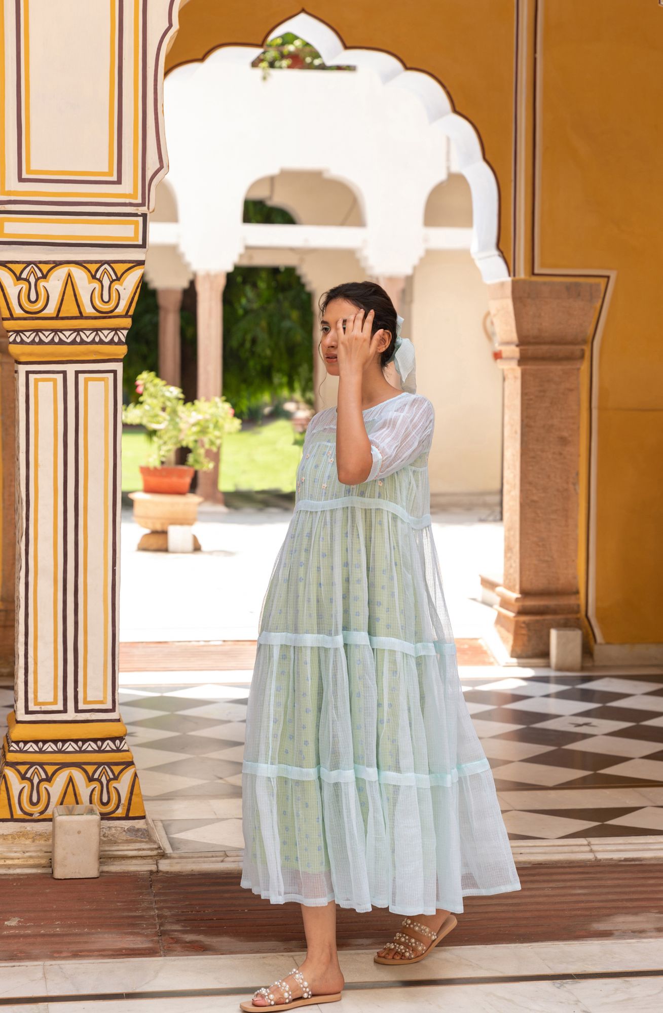 Parijat Kota Doria Tier Dress