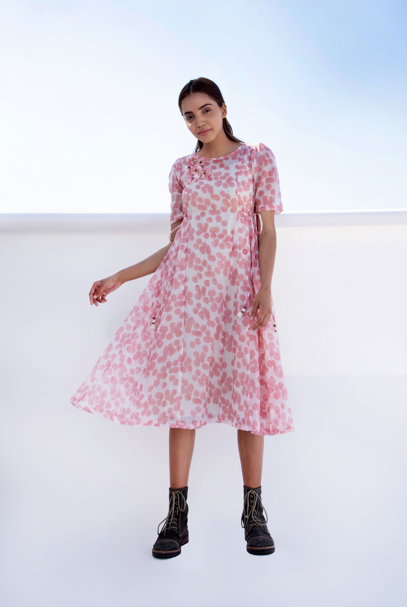 Splash Chanderi Cotton Block Printed Panel Dress