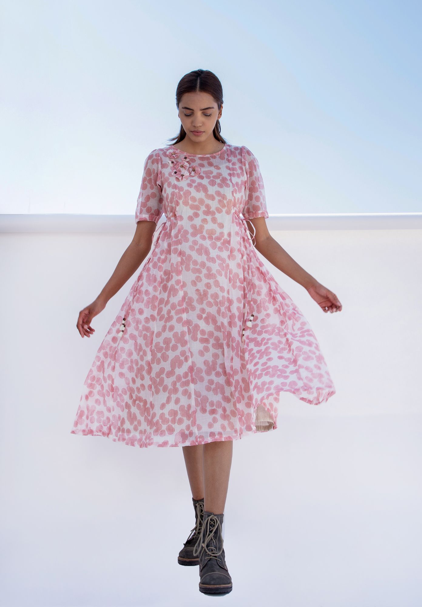 Splash Chanderi Cotton Block Printed Panel Dress