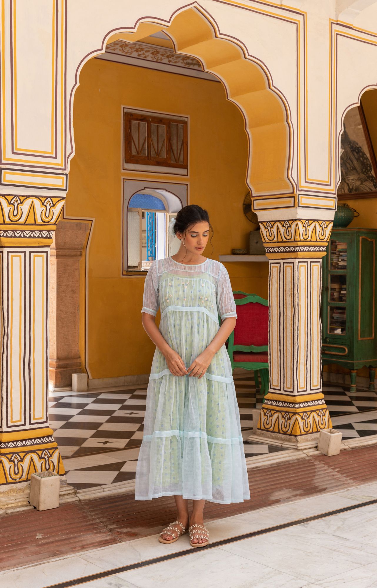 Parijat Kota Doria Tier Dress