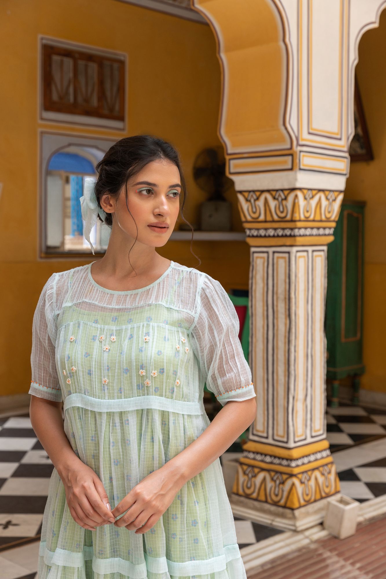 Parijat Kota Doria Tier Dress