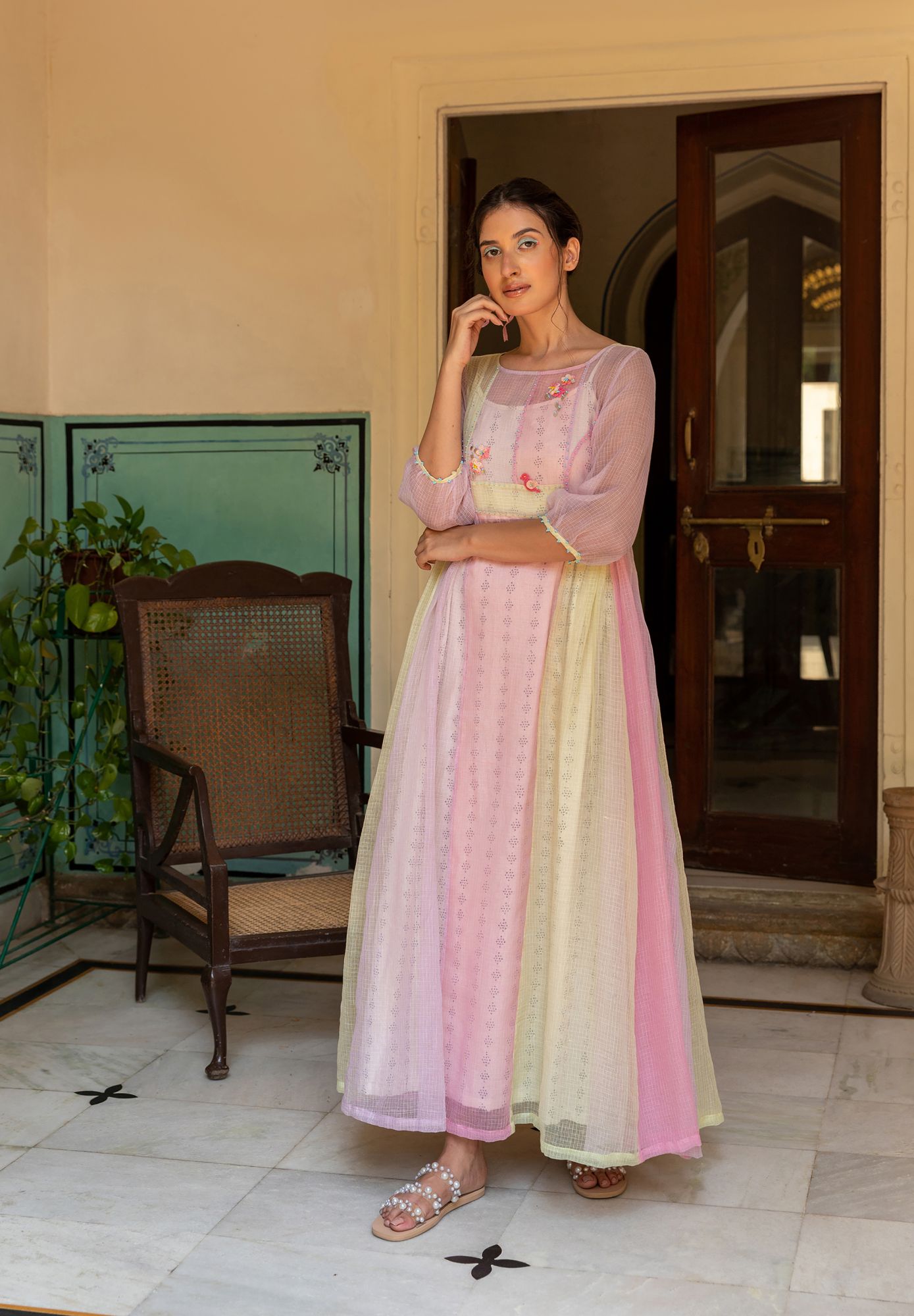 Peony Kota Doria Panel Dress