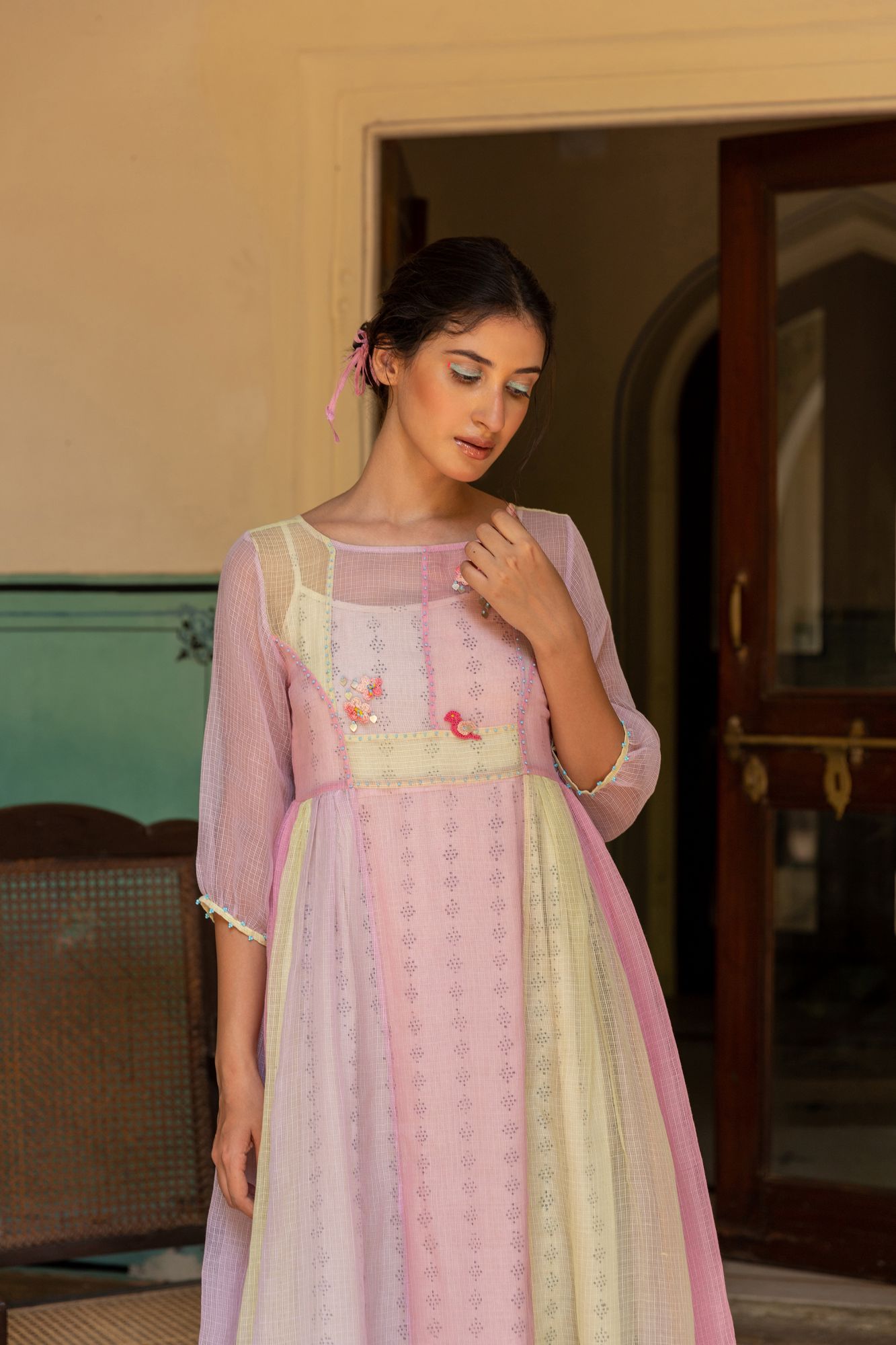 Peony Kota Doria Panel Dress