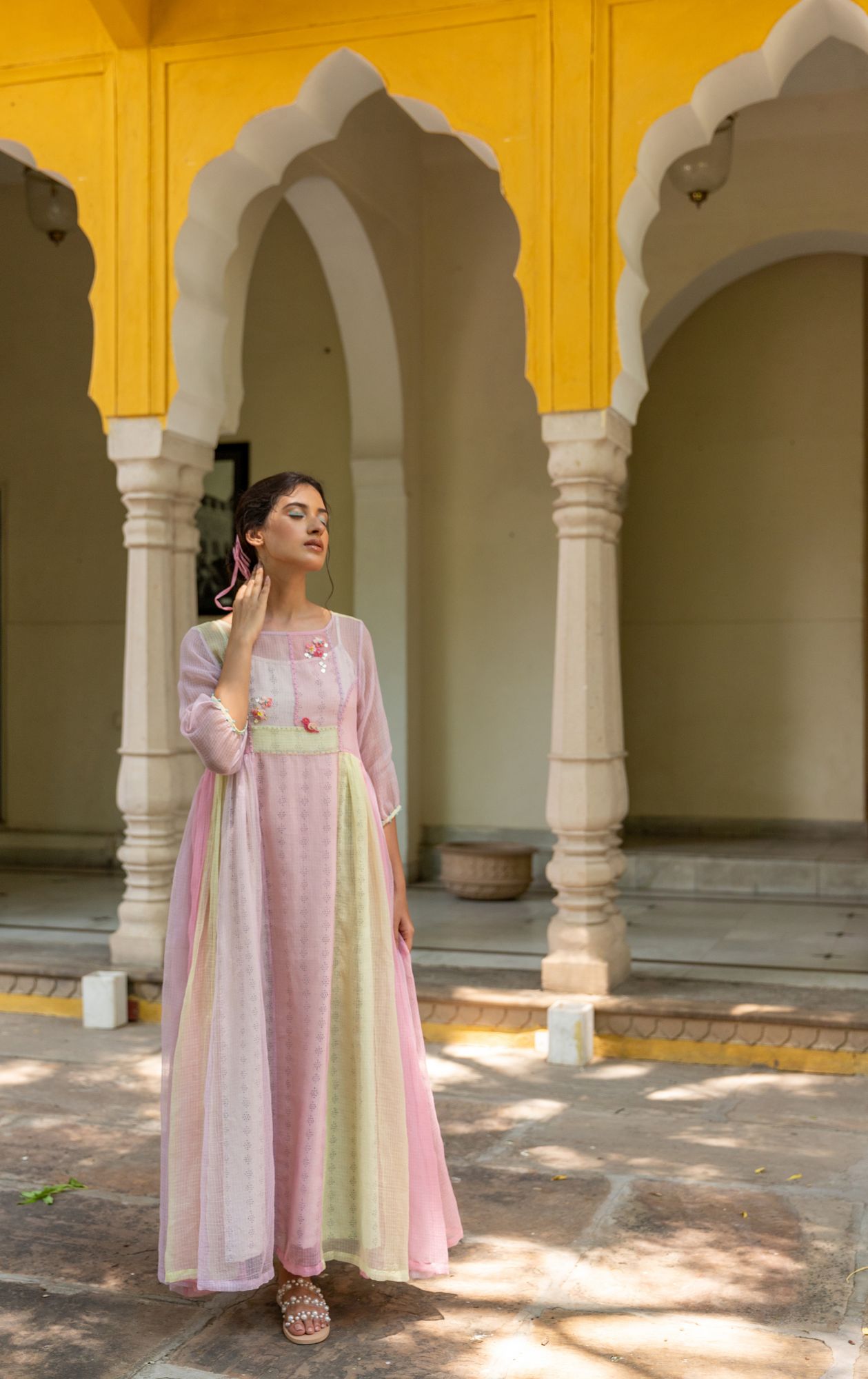 Peony Kota Doria Panel Dress