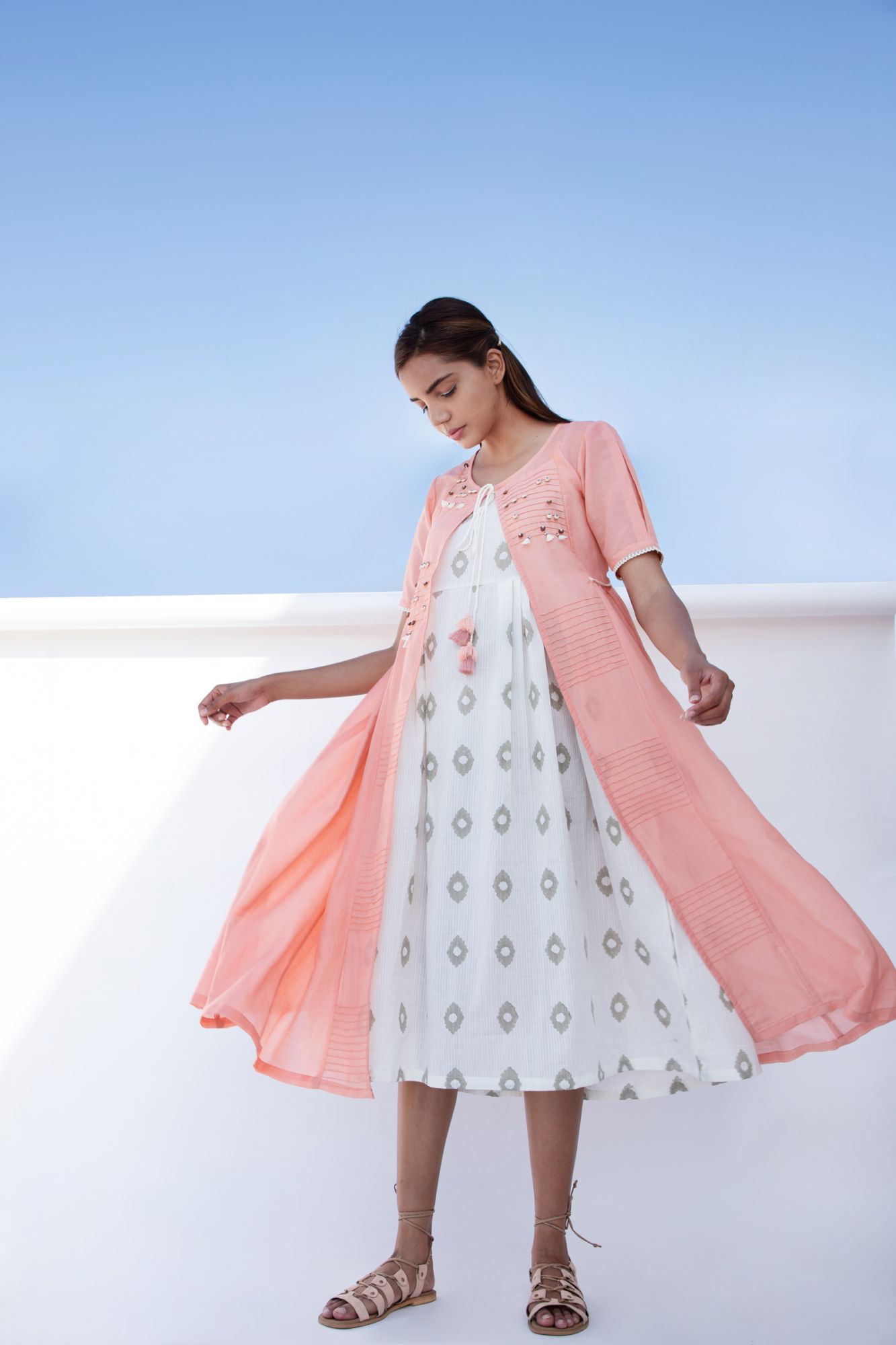 Pin Tuck Cotton Silk Jacket Dress