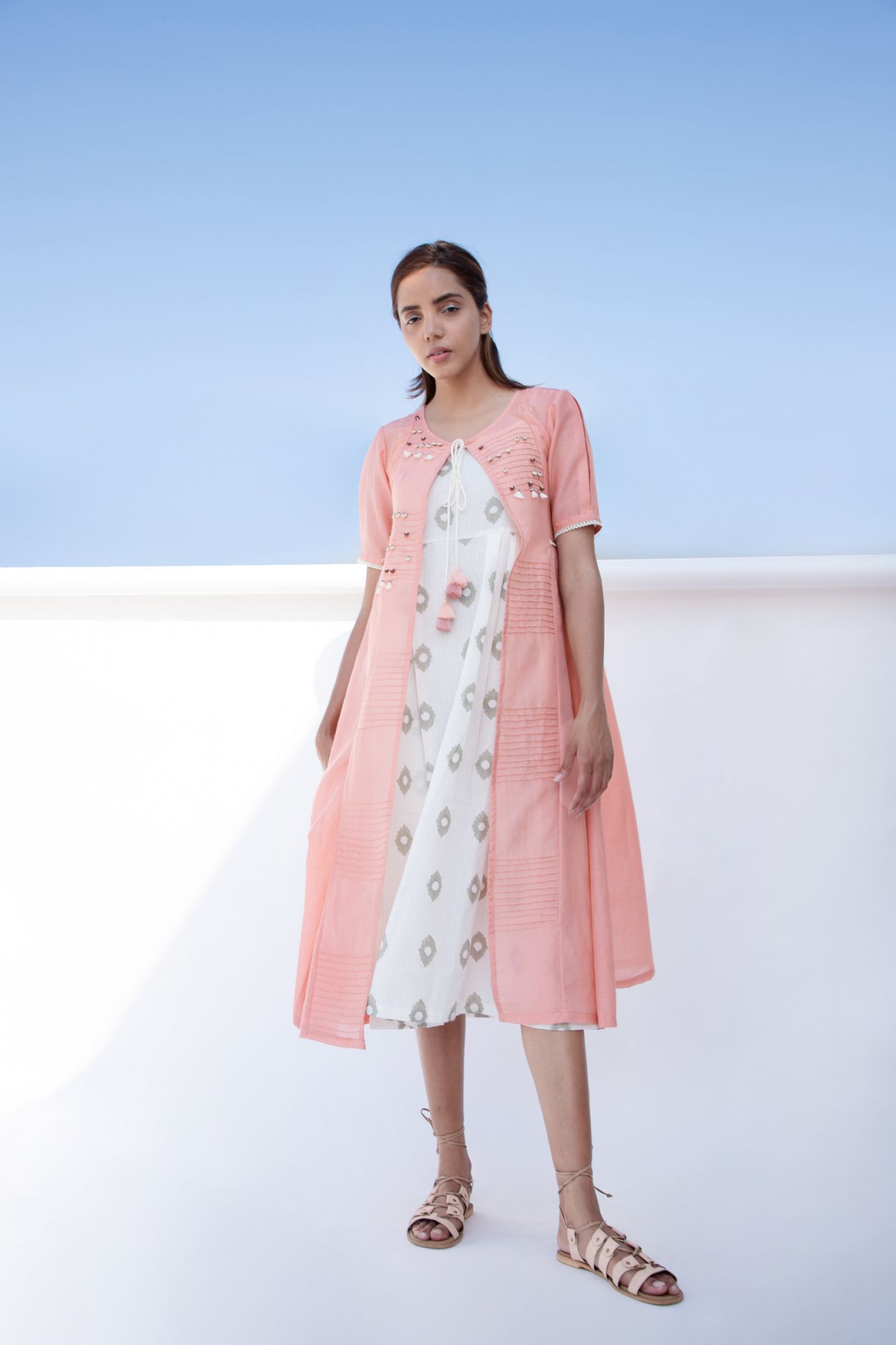 Pin Tuck Cotton Silk Jacket Dress
