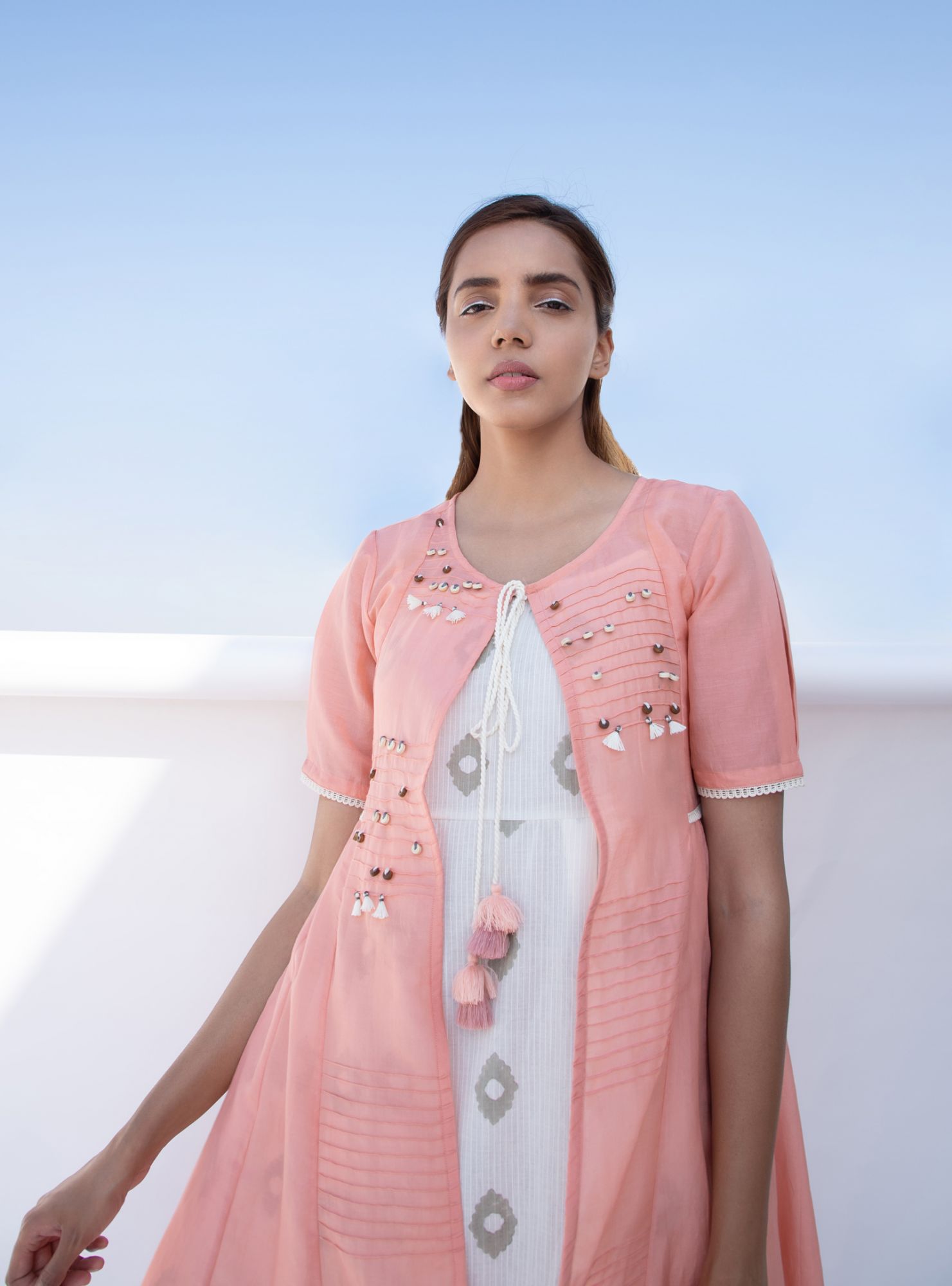 Pin Tuck Cotton Silk Jacket Dress