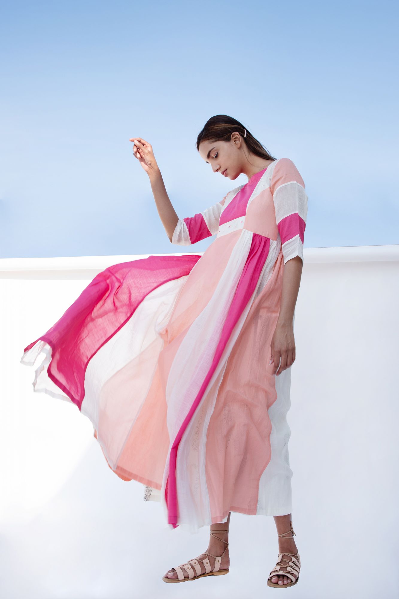 French Knot Cotton Silk Chanderi Panel Dress