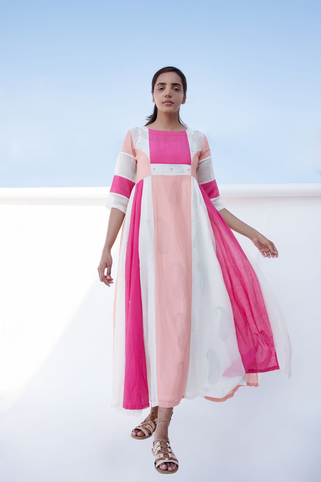 French Knot Cotton Silk Chanderi Panel Dress