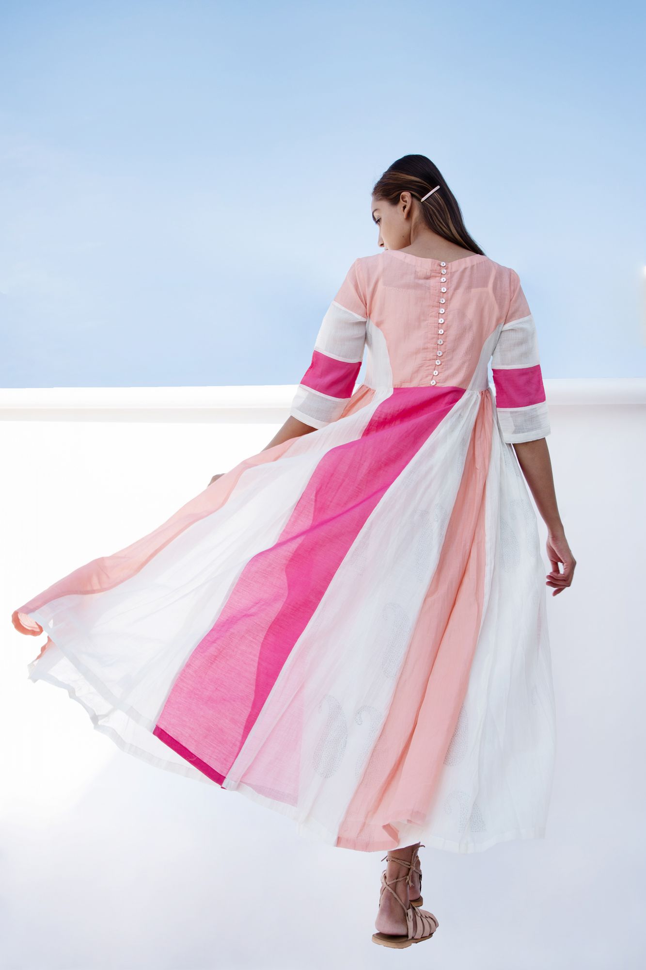 French Knot Cotton Silk Chanderi Panel Dress