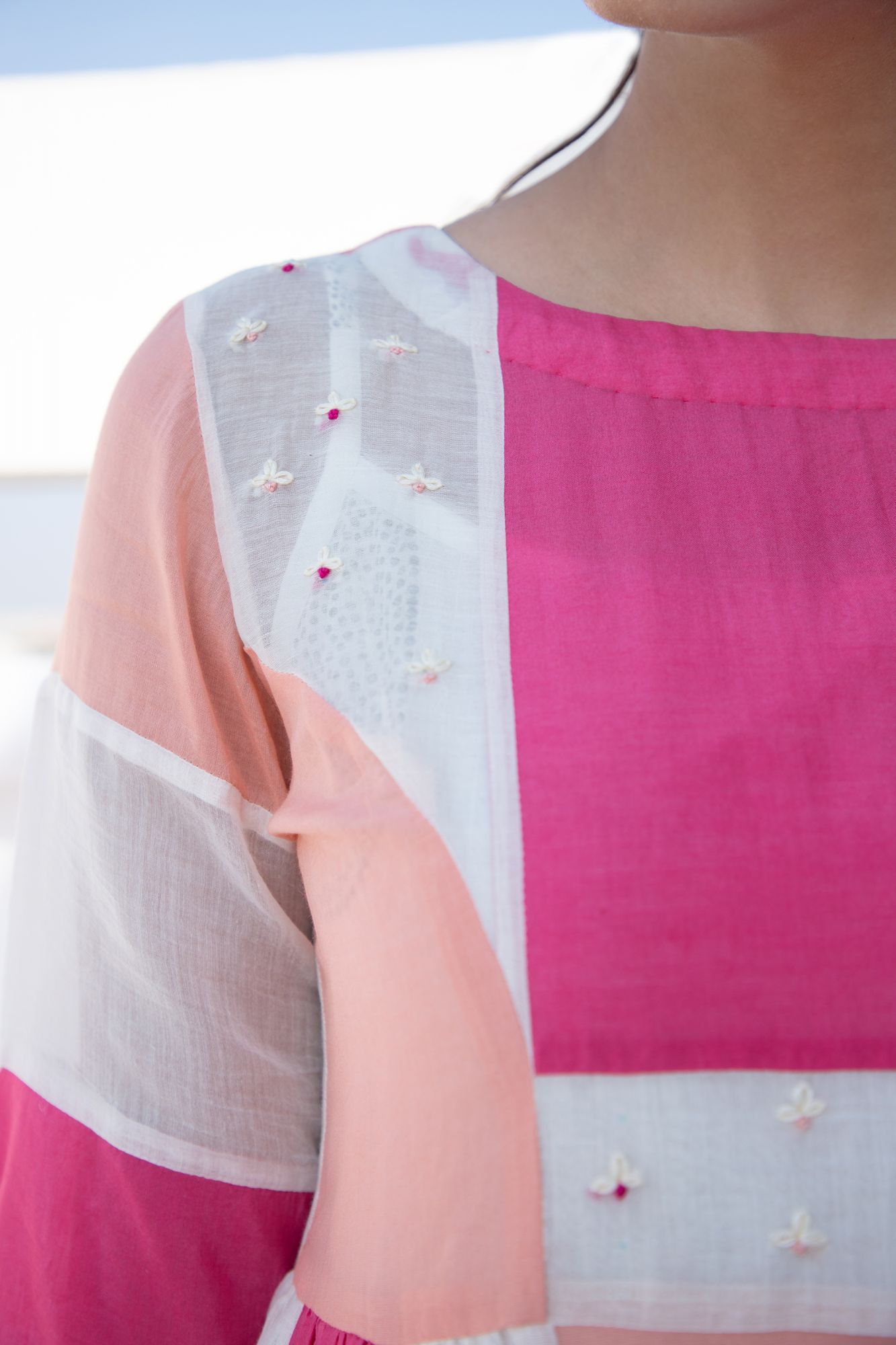 French Knot Cotton Silk Chanderi Panel Dress
