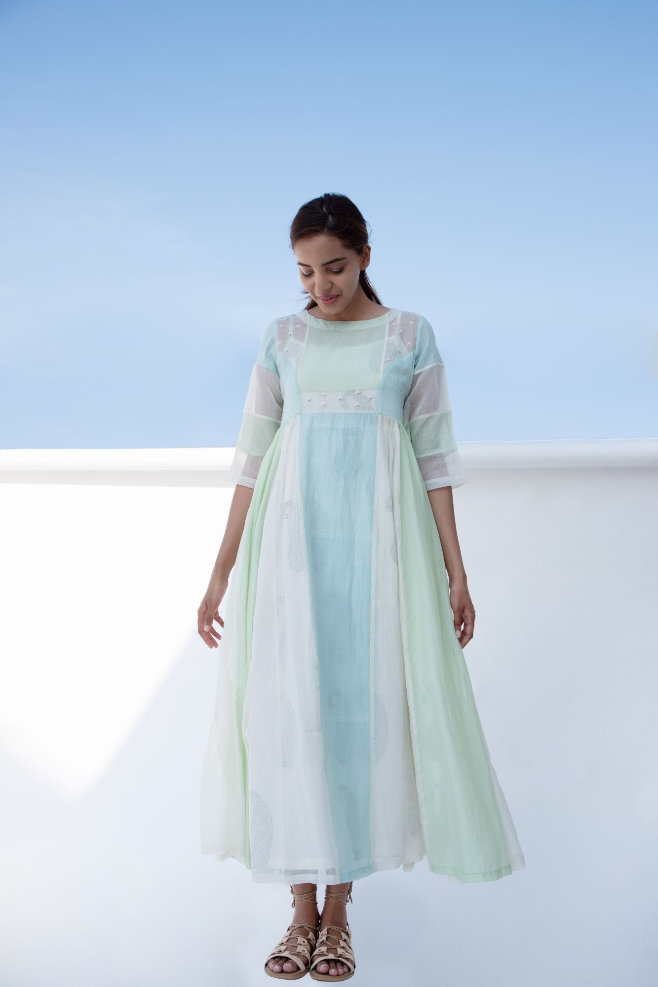 French Knot Cotton Silk Chanderi Panel Dress
