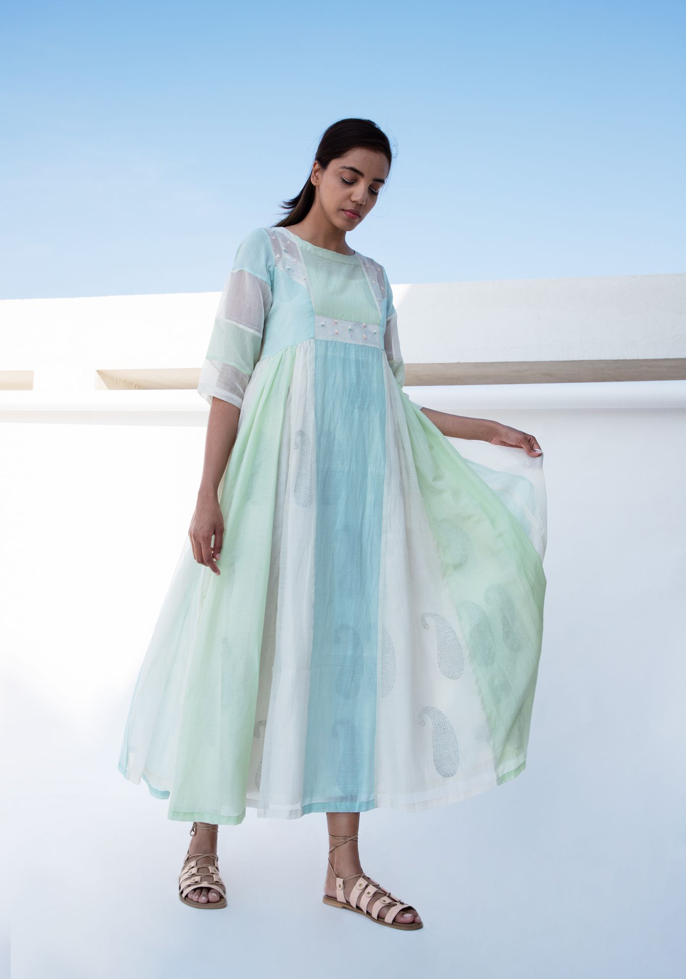 French Knot Cotton Silk Chanderi Panel Dress