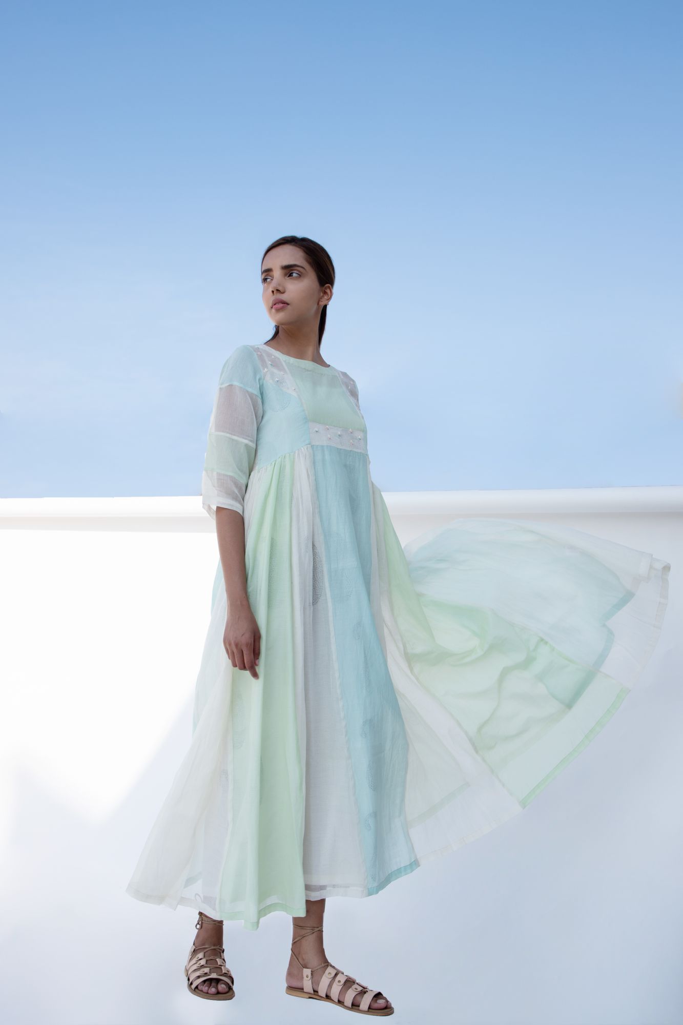 French Knot Cotton Silk Chanderi Panel Dress