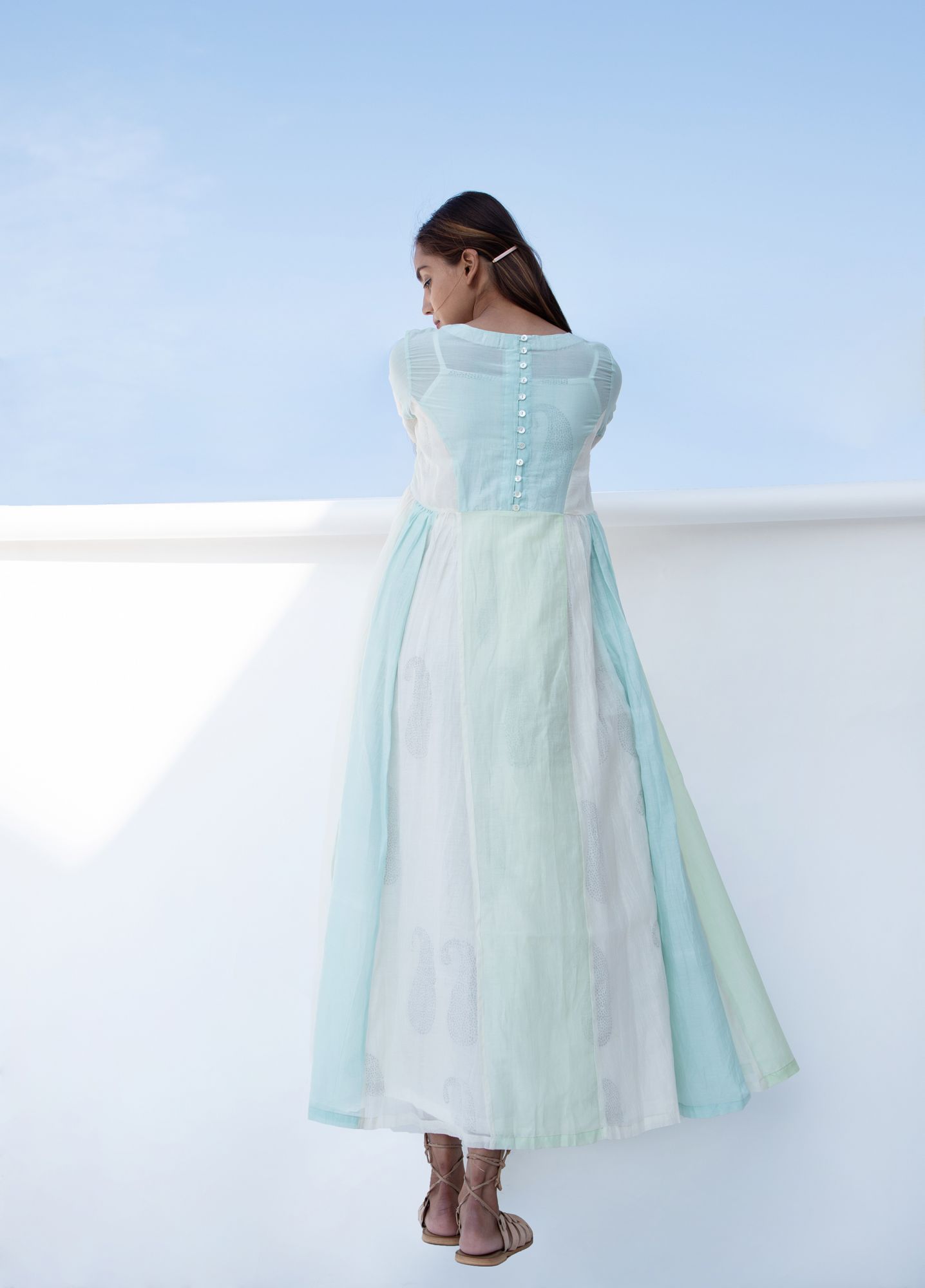 French Knot Cotton Silk Chanderi Panel Dress