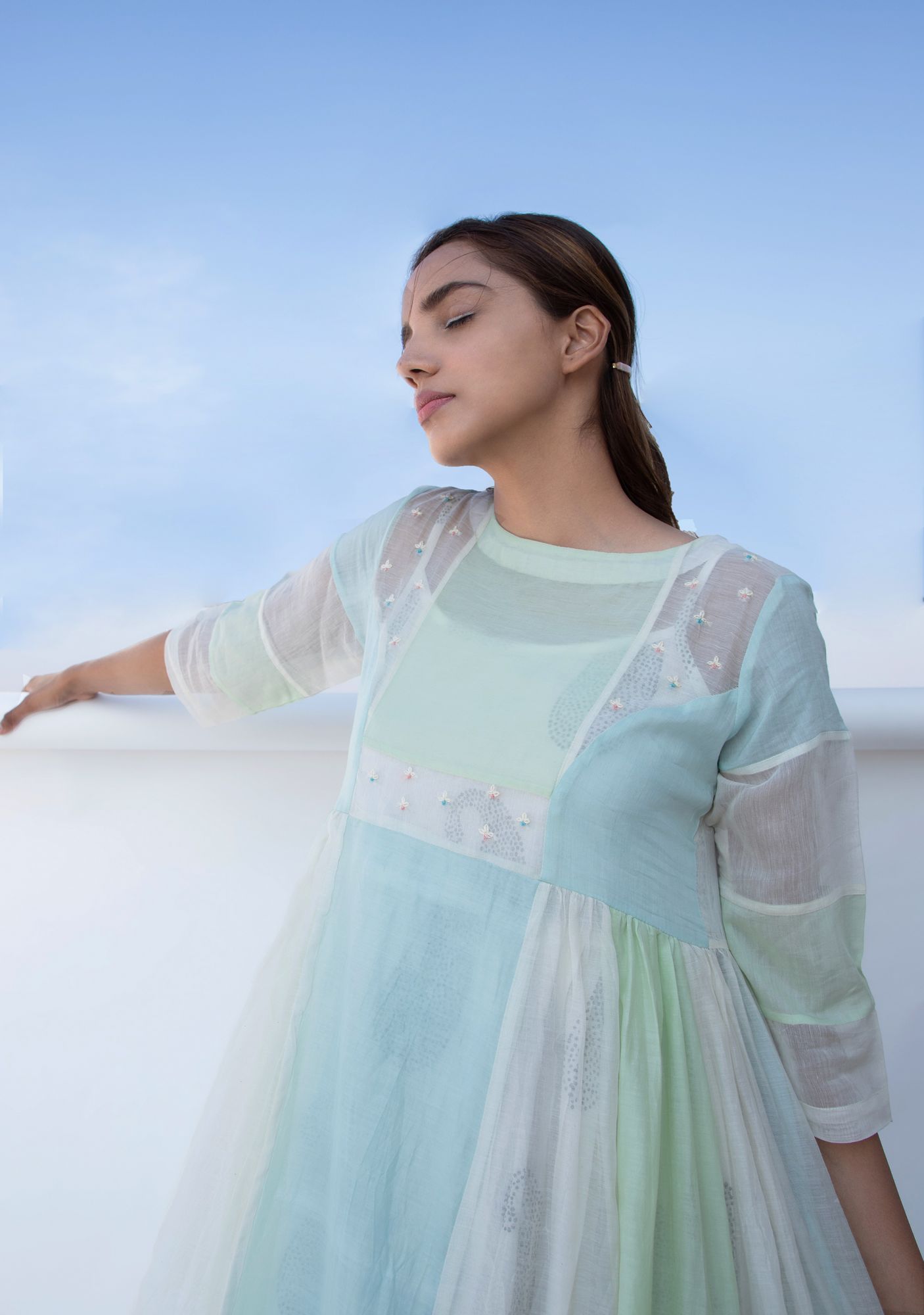 French Knot Cotton Silk Chanderi Panel Dress