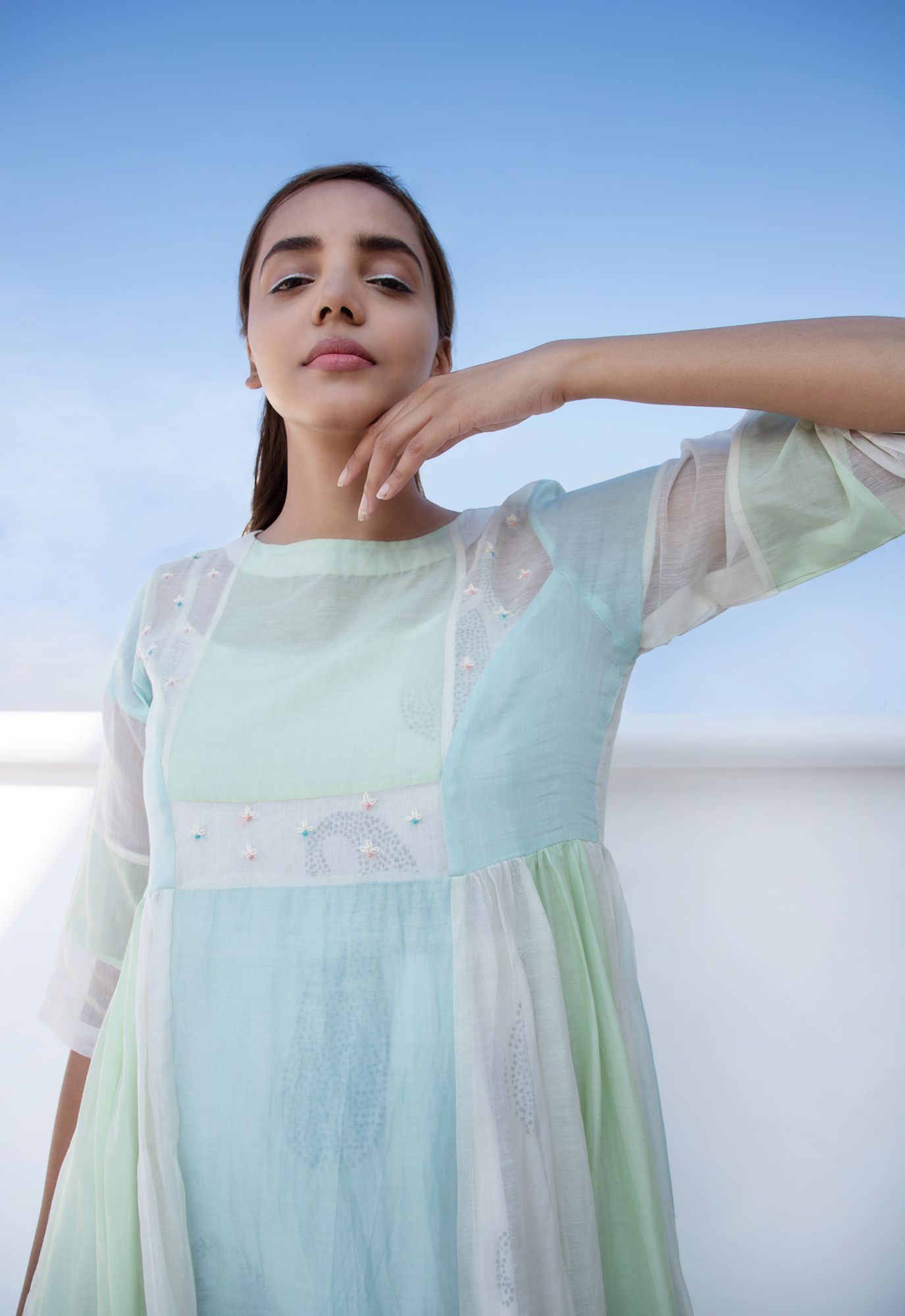 French Knot Cotton Silk Chanderi Panel Dress