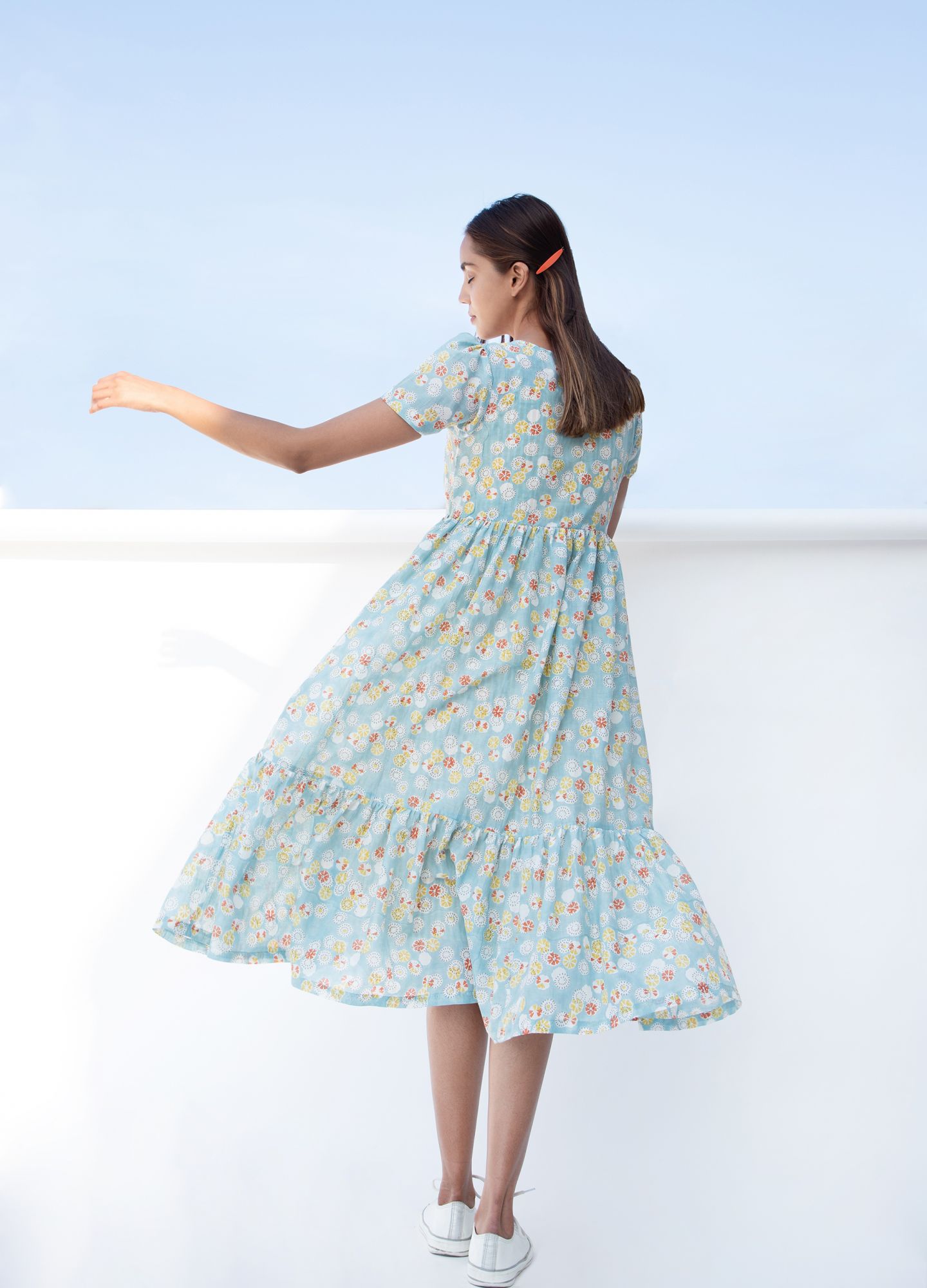 Summer Cotton Silk Block Printed Wrap Dress