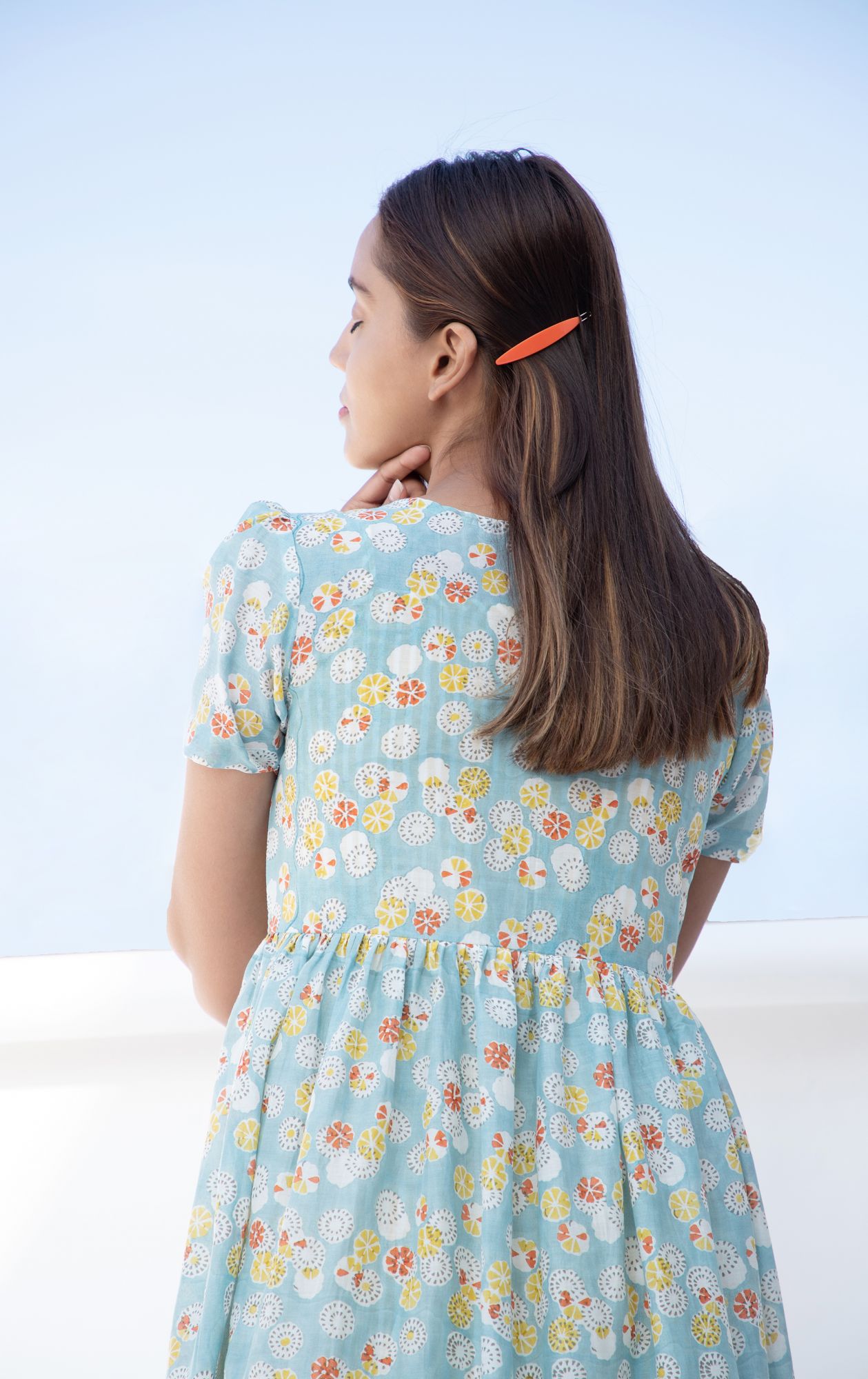 Summer Cotton Silk Block Printed Wrap Dress