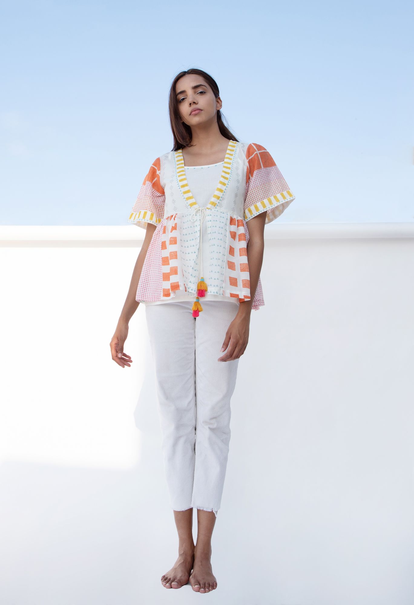 Summer Cotton Silk Block Printed Shrug Top