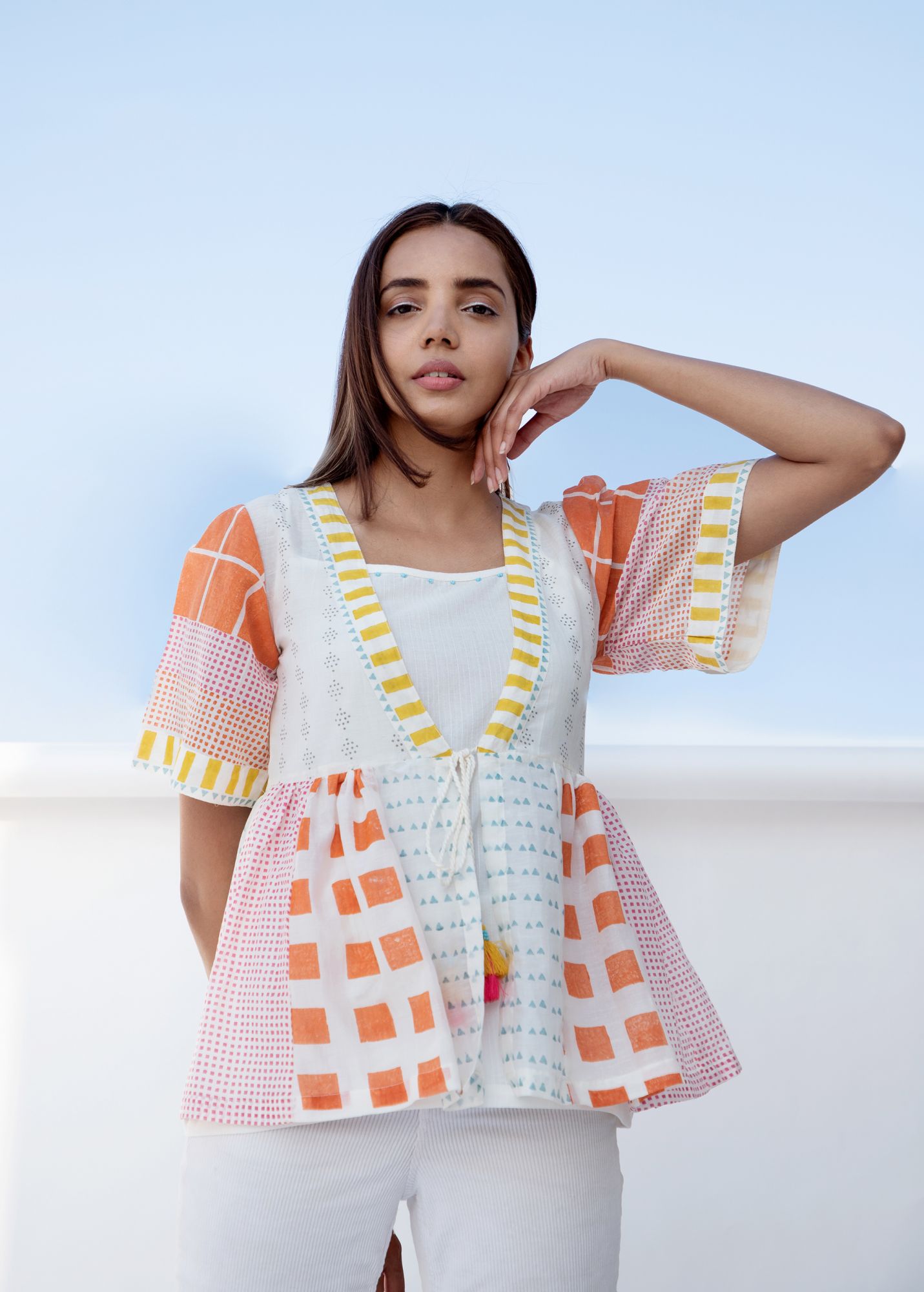 Summer Cotton Silk Block Printed Shrug Top