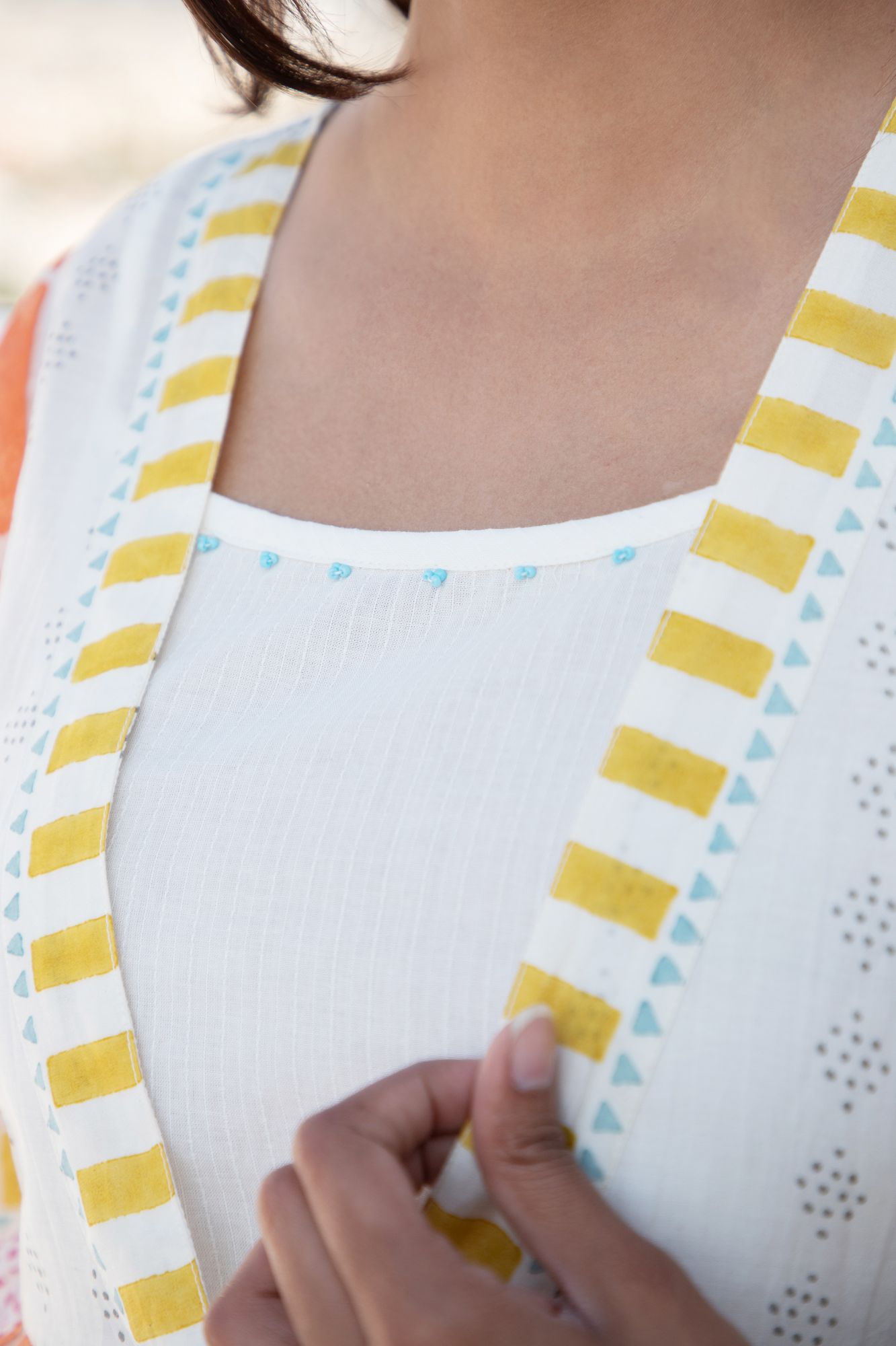 Summer Cotton Silk Block Printed Shrug Top