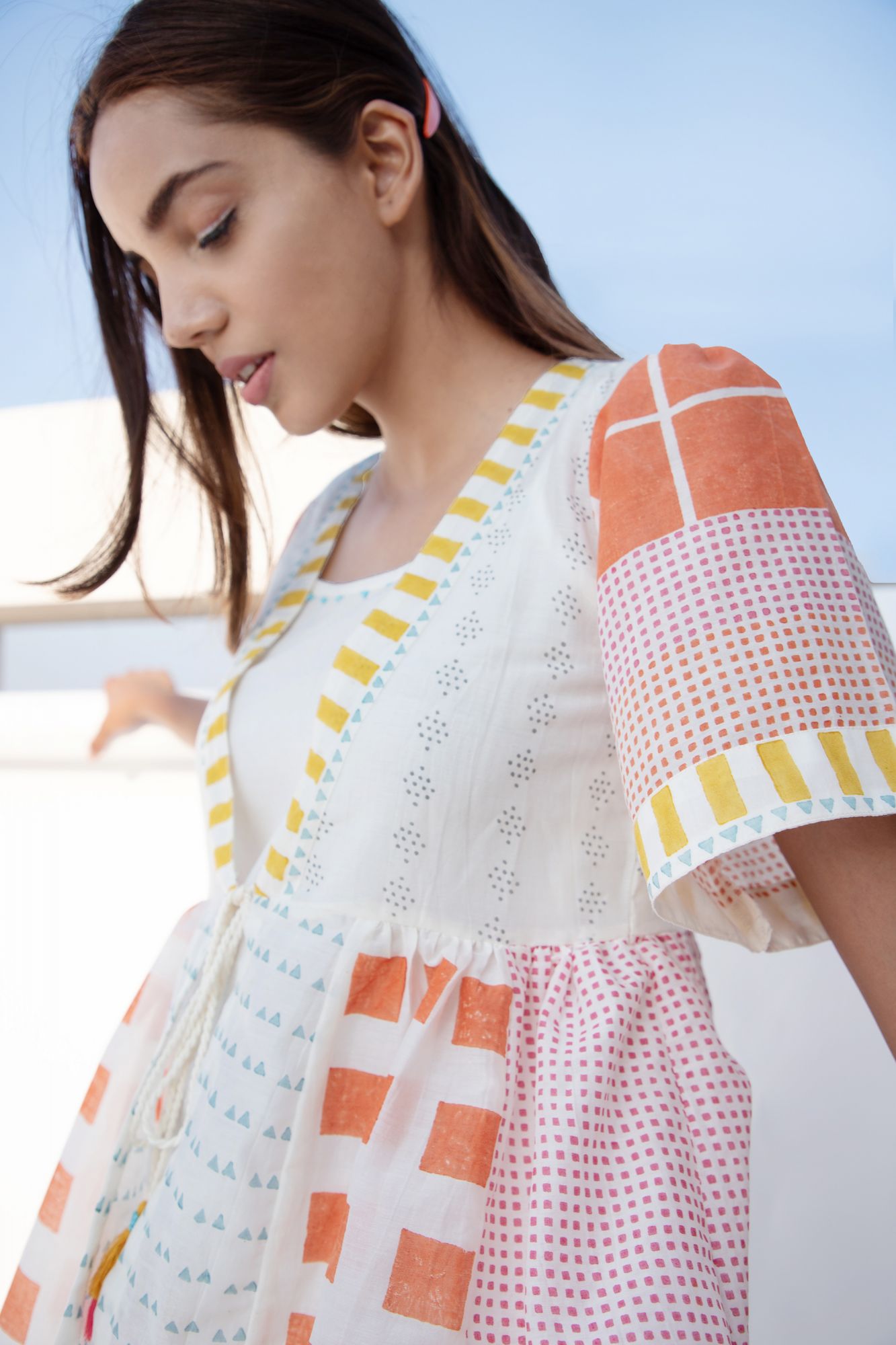 Summer Cotton Silk Block Printed Shrug Top