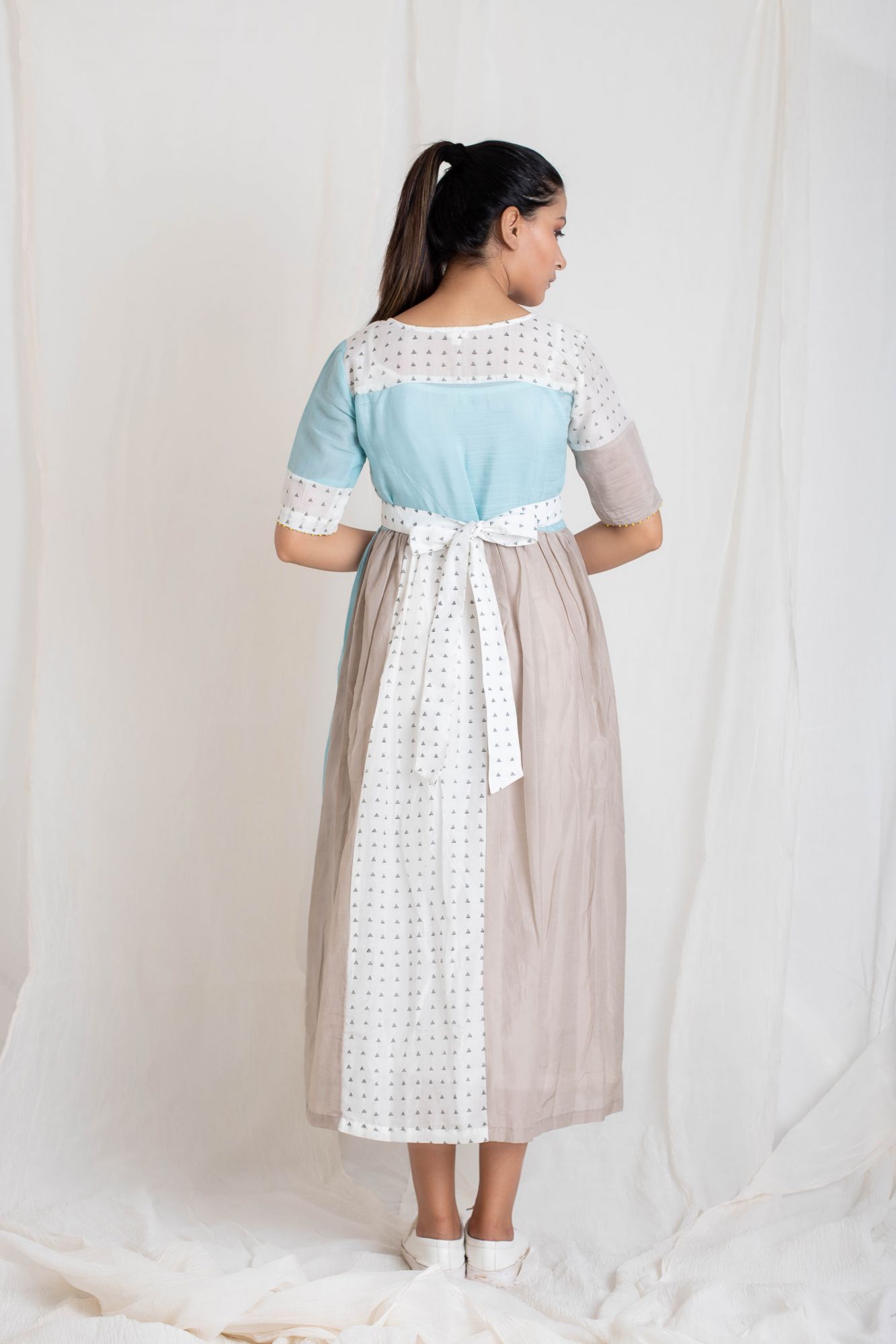 Cotton Silk Block Printed Patch work dress