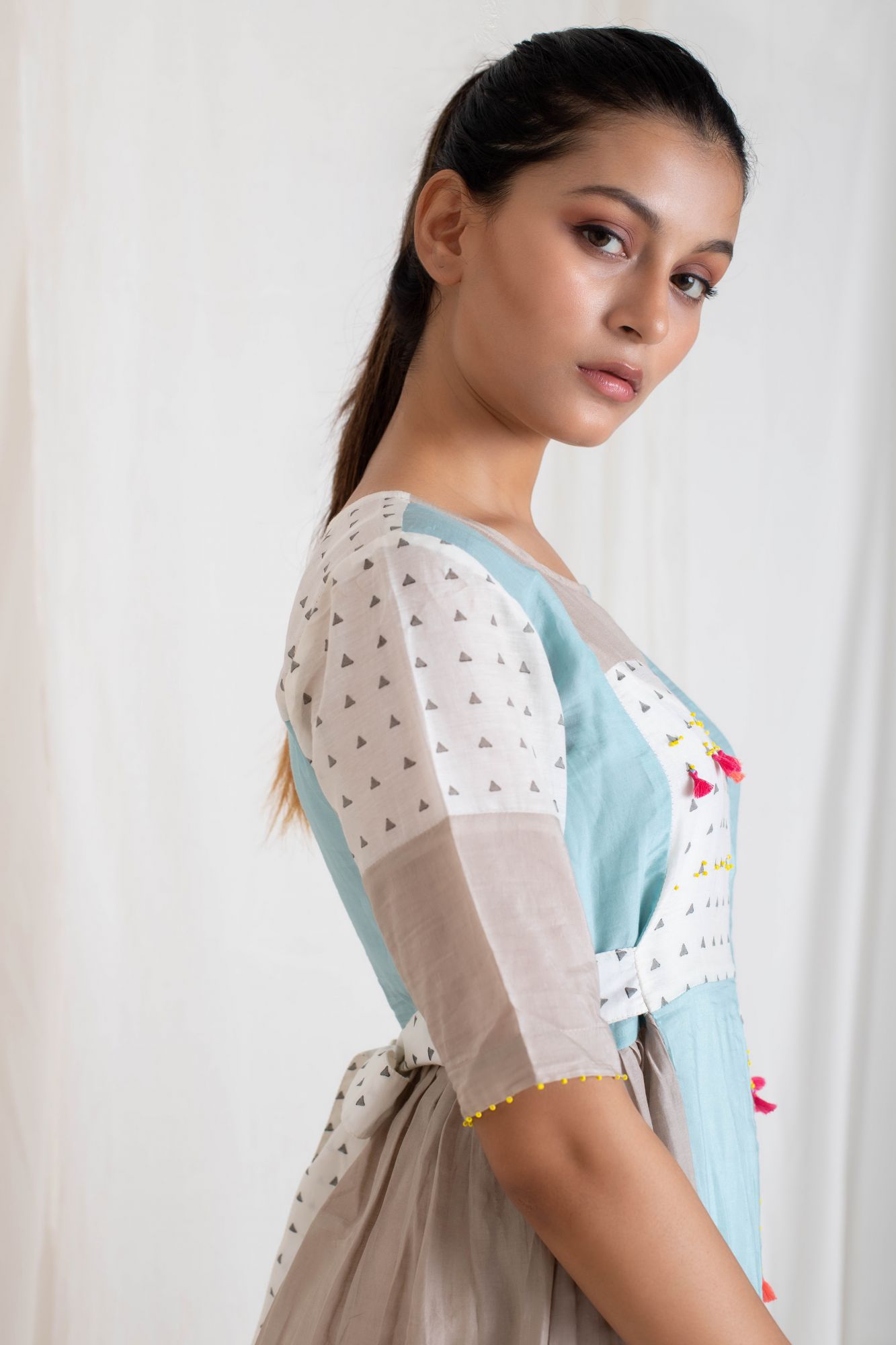 Cotton Silk Block Printed Patch work dress