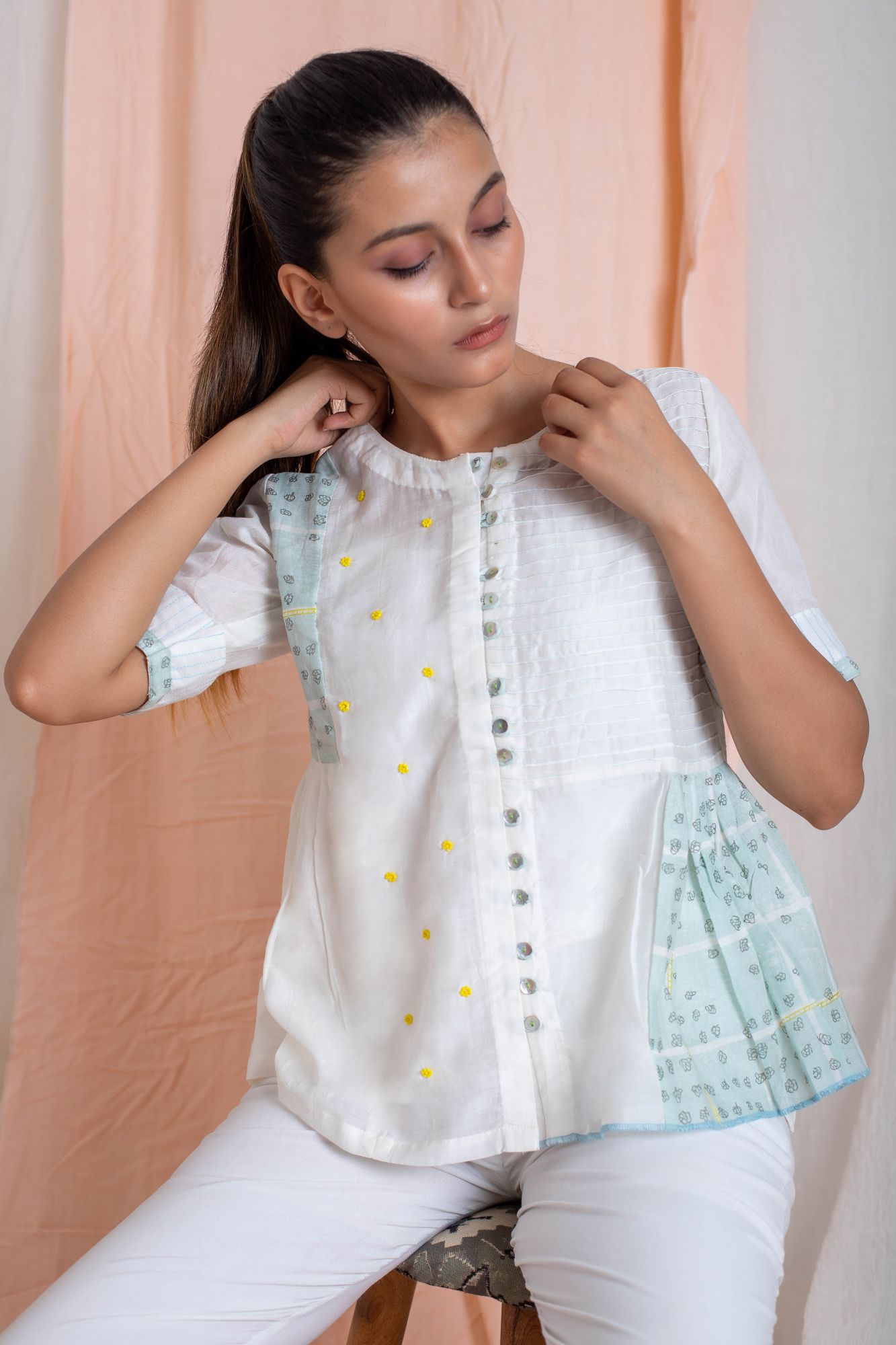 Cotton Silk Multi Panel Shirt