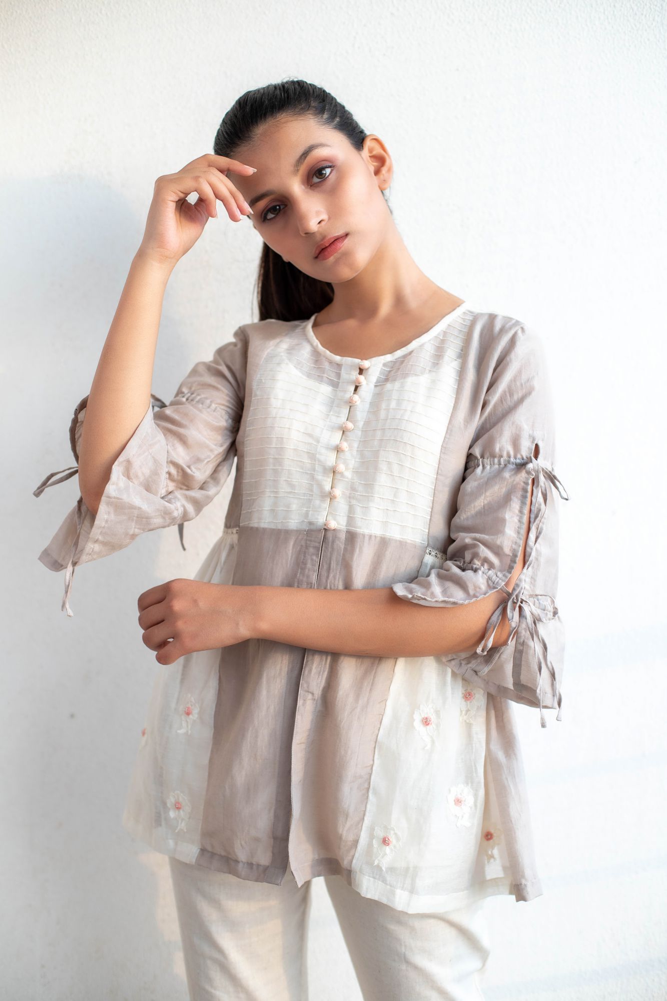 Chanderi Cotton Silk Lace Embroidered Shrug