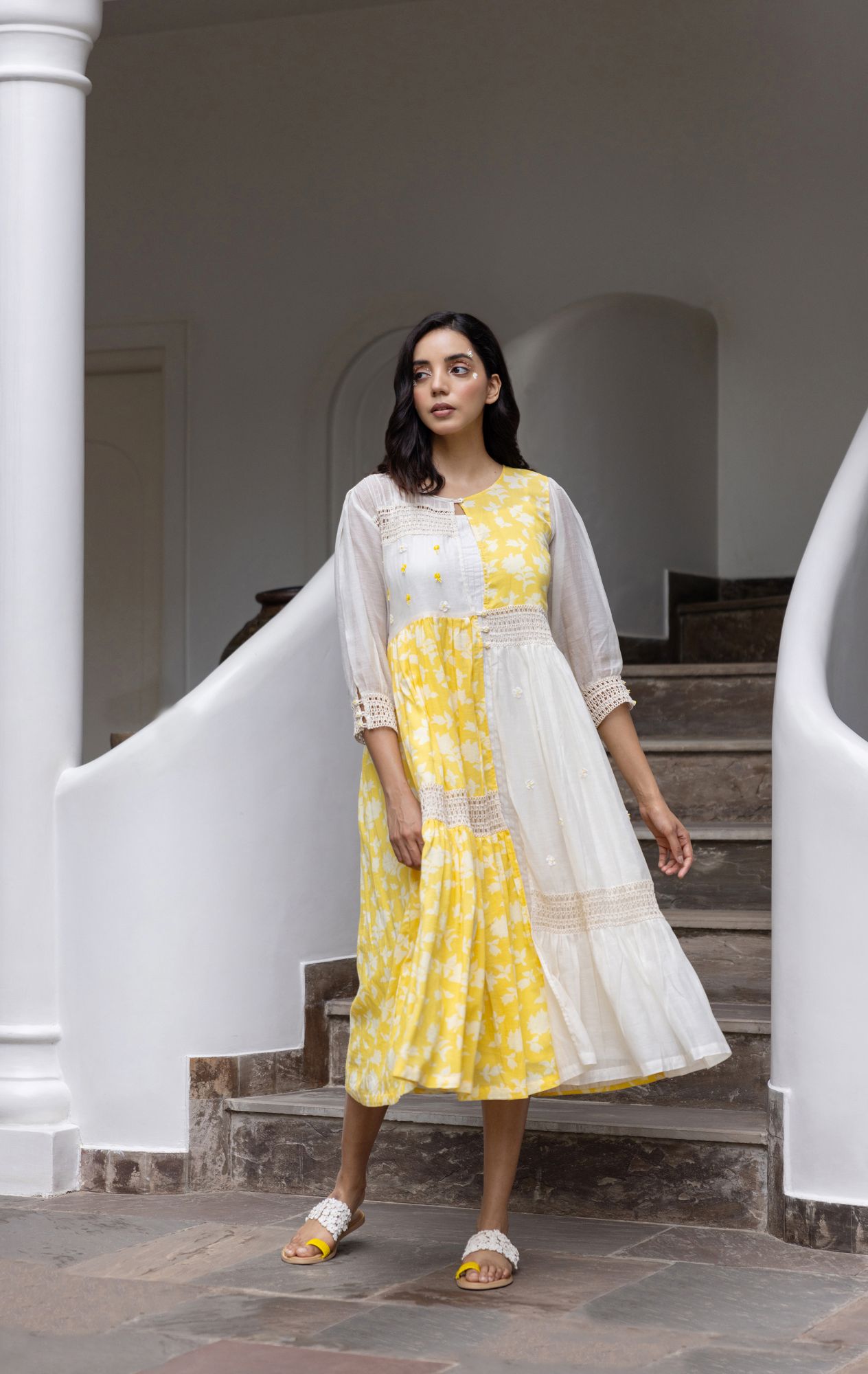Tuscany Chanderi Cotton Lace Jacket Dress