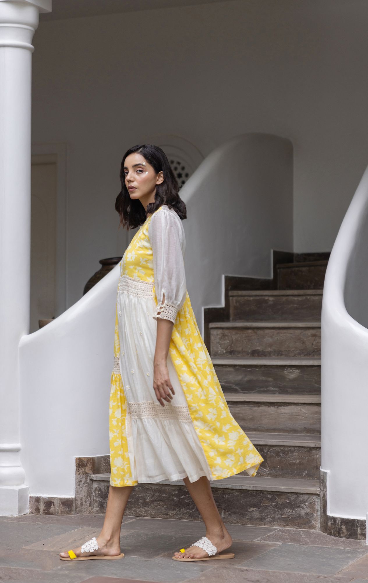 Tuscany Chanderi Cotton Lace Jacket Dress