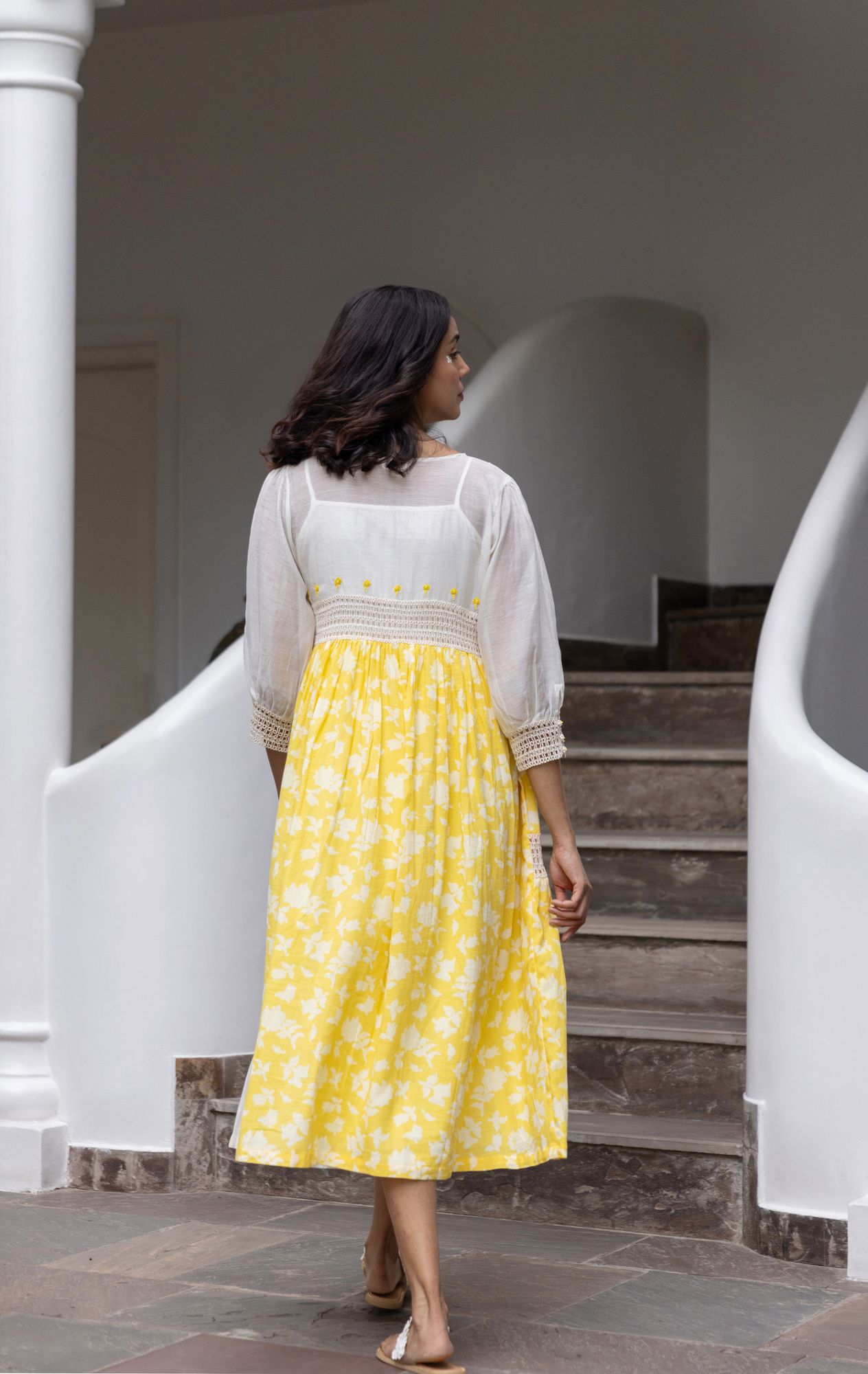 Tuscany Chanderi Cotton Lace Jacket Dress