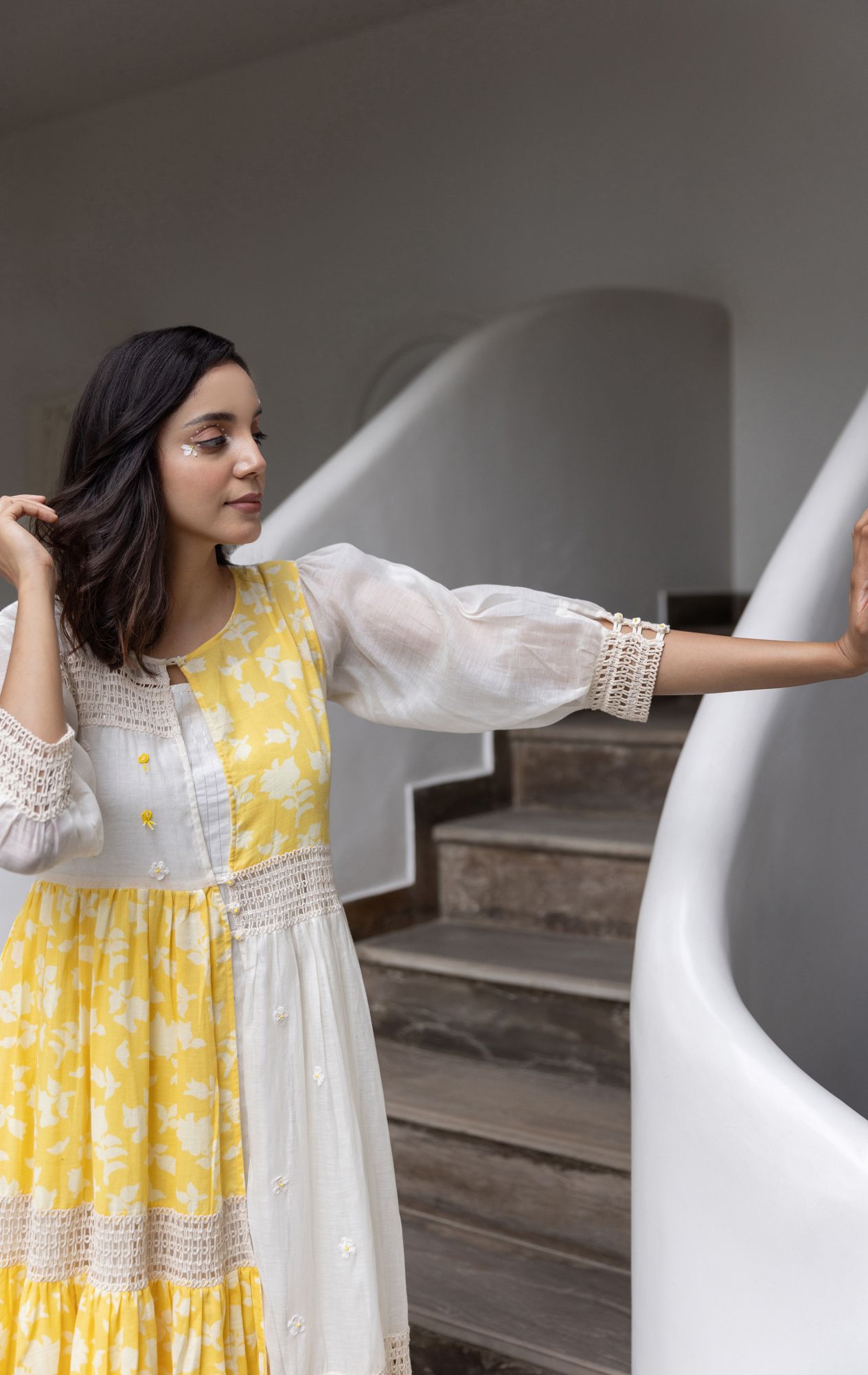 Tuscany Chanderi Cotton Lace Jacket Dress