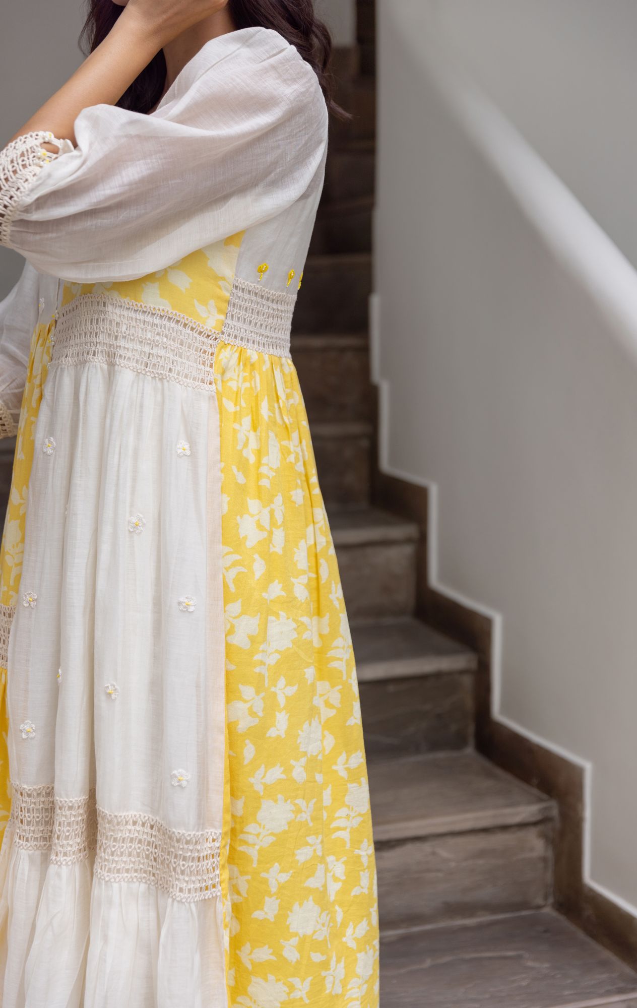 Tuscany Chanderi Cotton Lace Jacket Dress