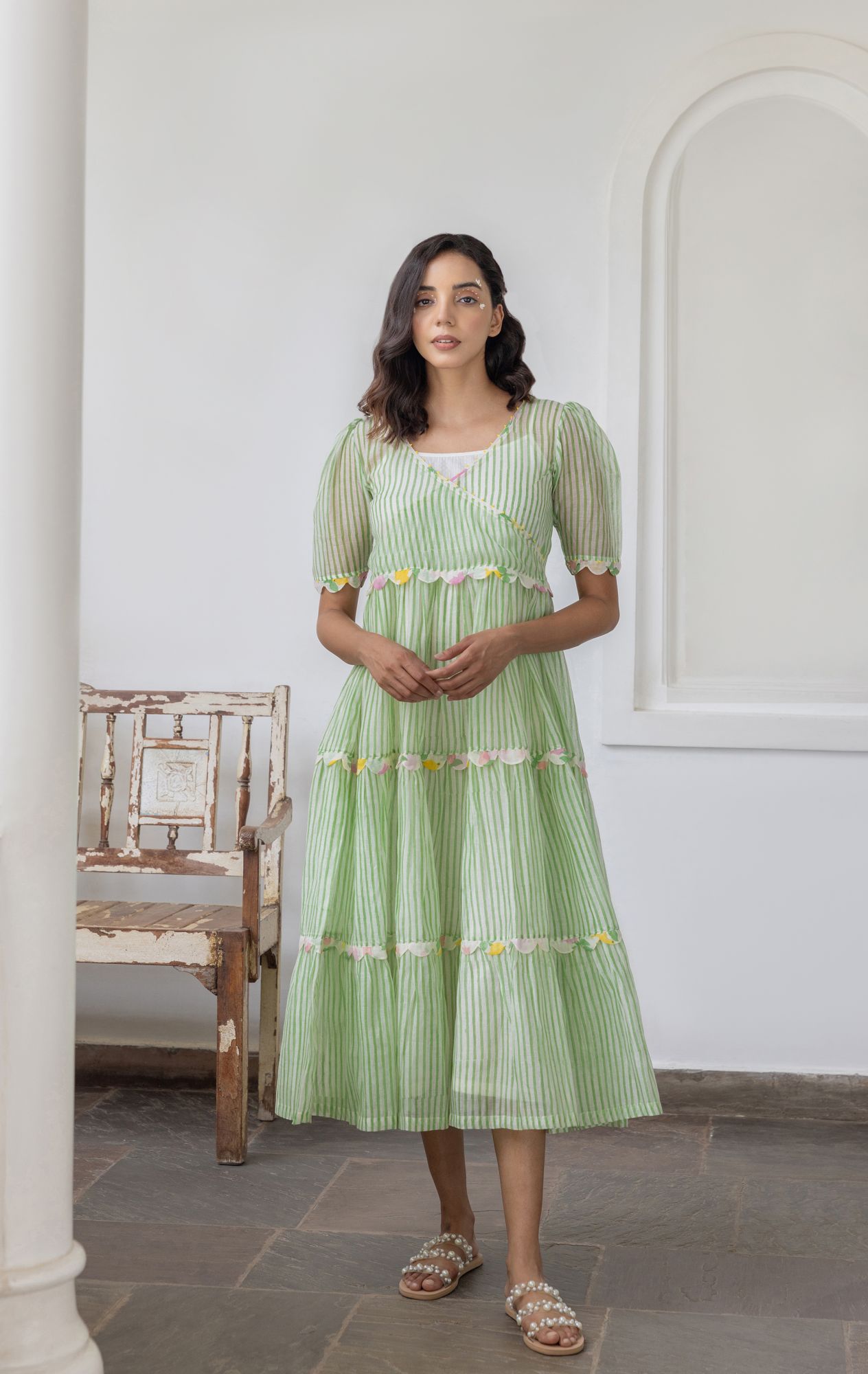 Maua Chanderi Cotton Maxi Tier Dress