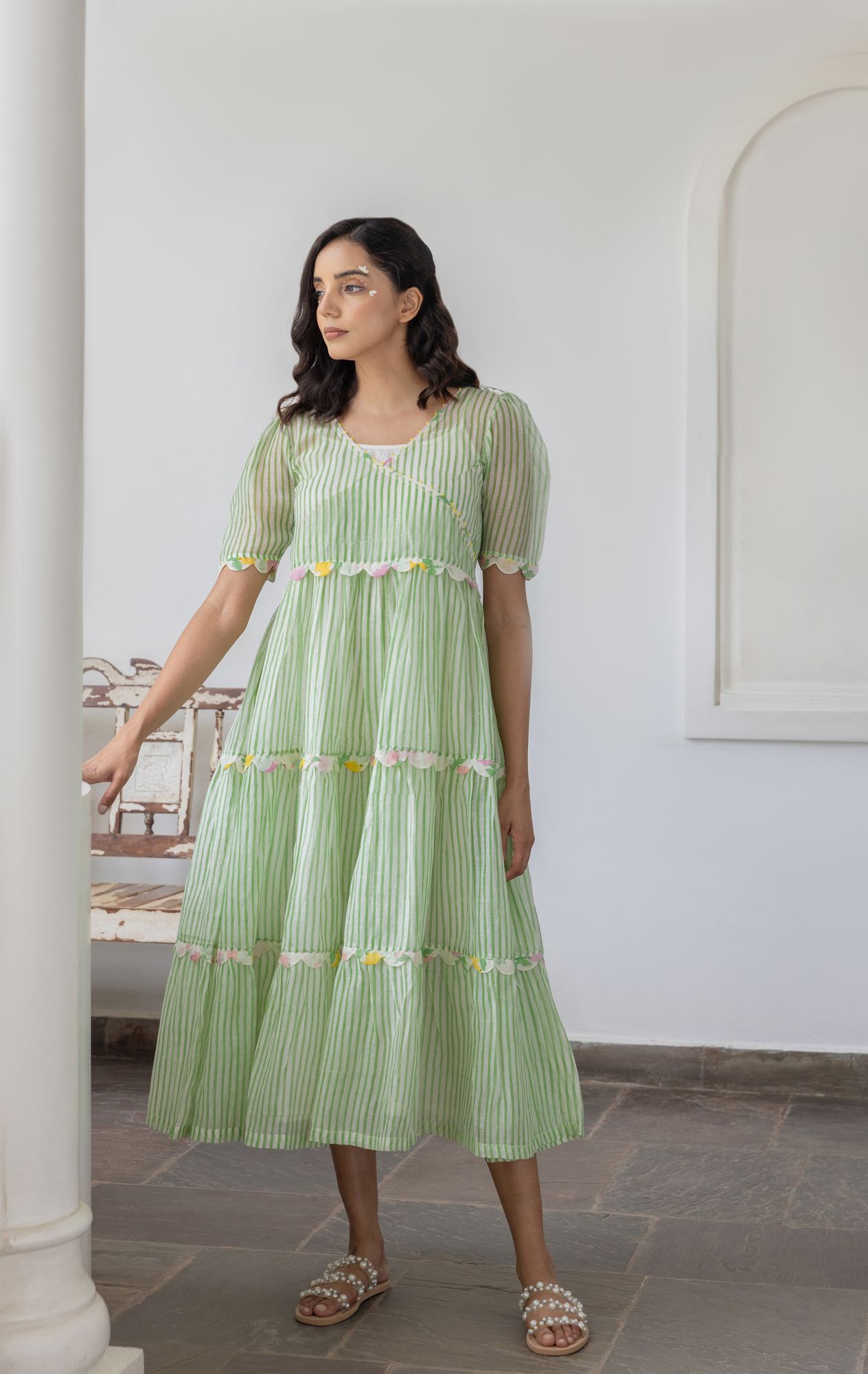 Maua Chanderi Cotton Maxi Tier Dress