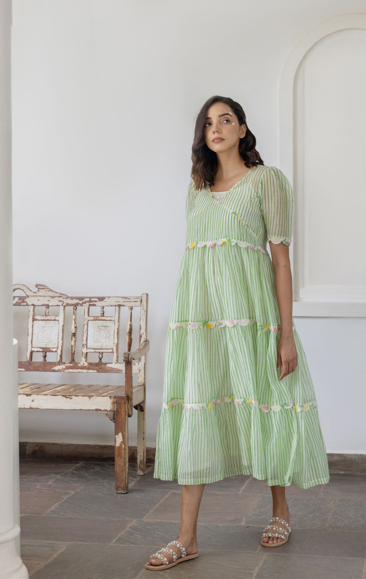 Maua Chanderi Cotton Maxi Tier Dress