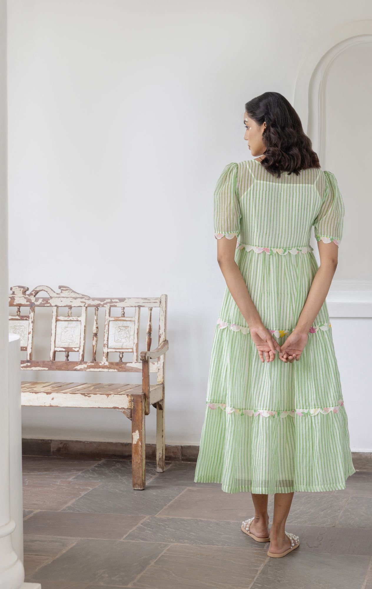 Maua Chanderi Cotton Maxi Tier Dress
