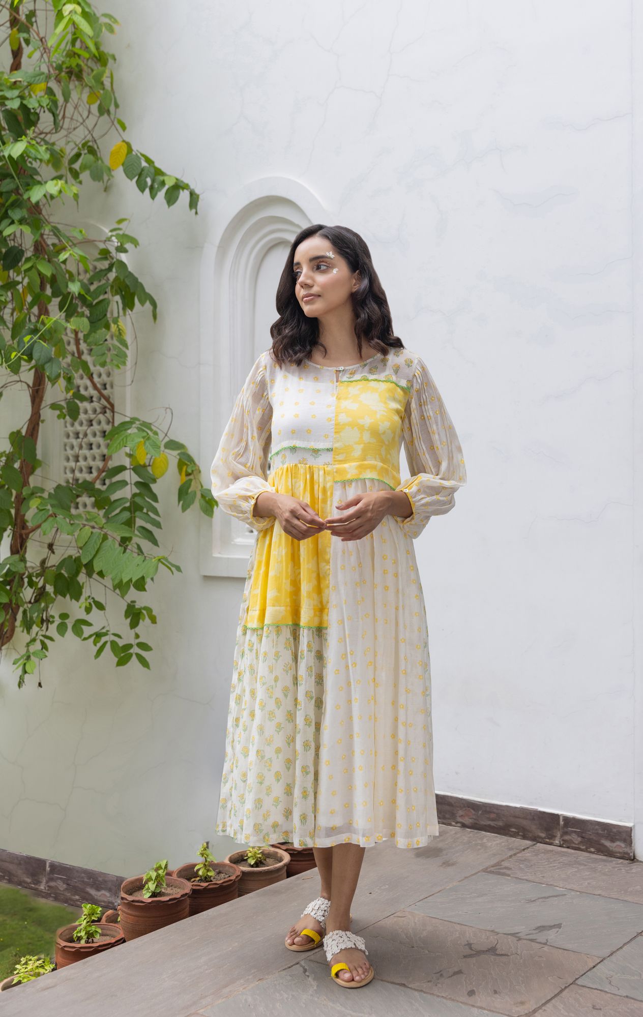 Gerbera Chanderi Cotton Patch Tier Dress