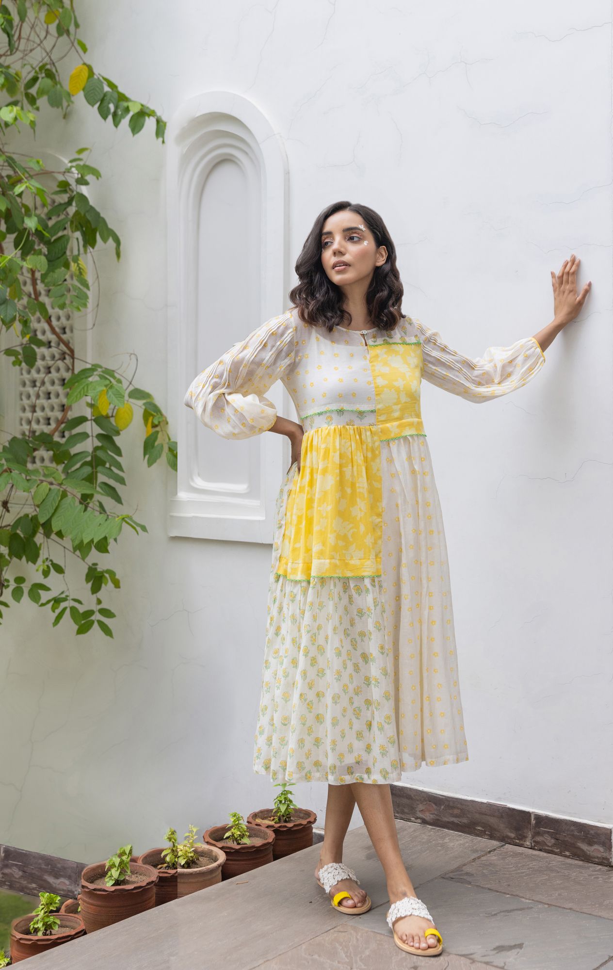 Gerbera Chanderi Cotton Patch Tier Dress