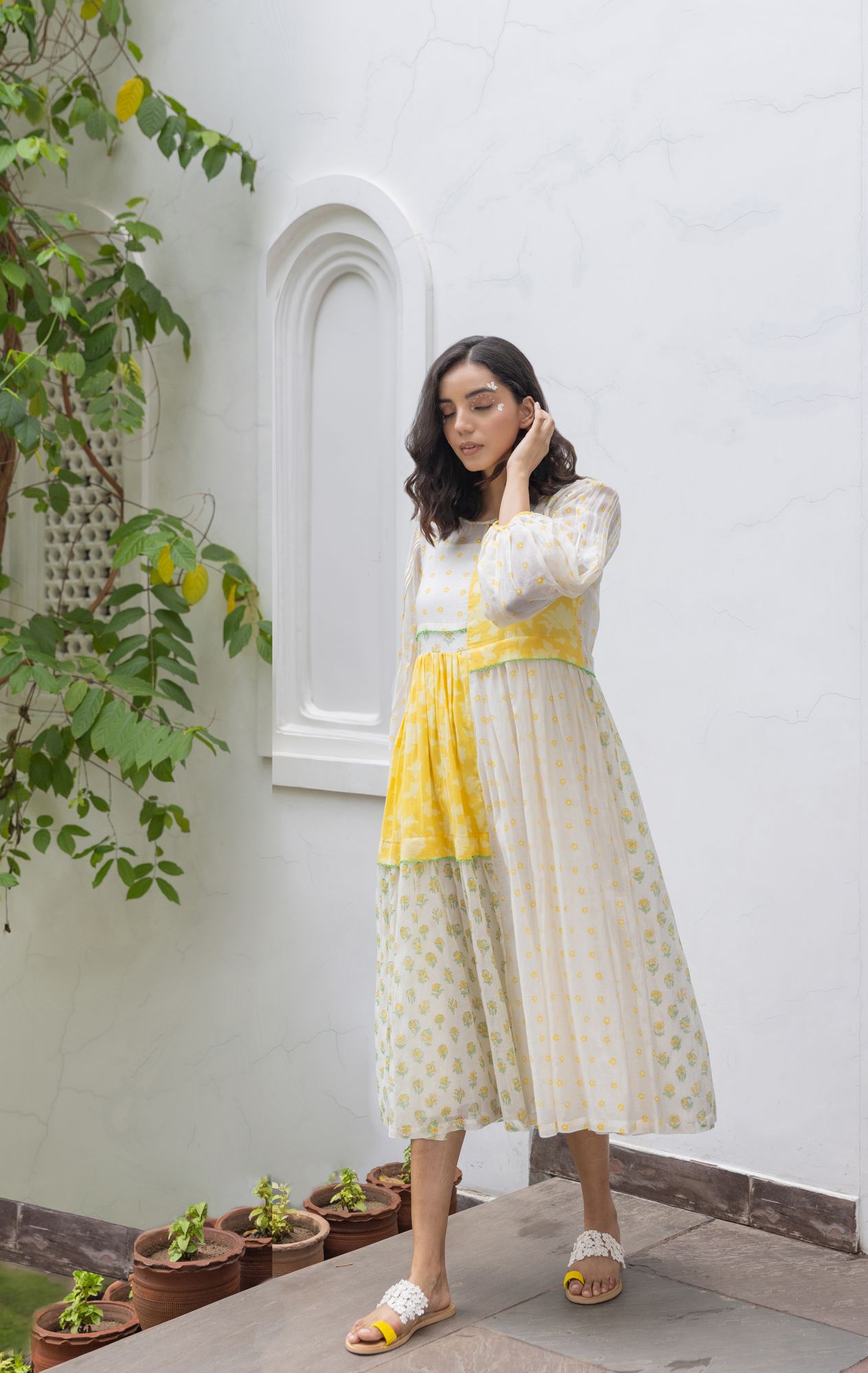 Gerbera Chanderi Cotton Patch Tier Dress