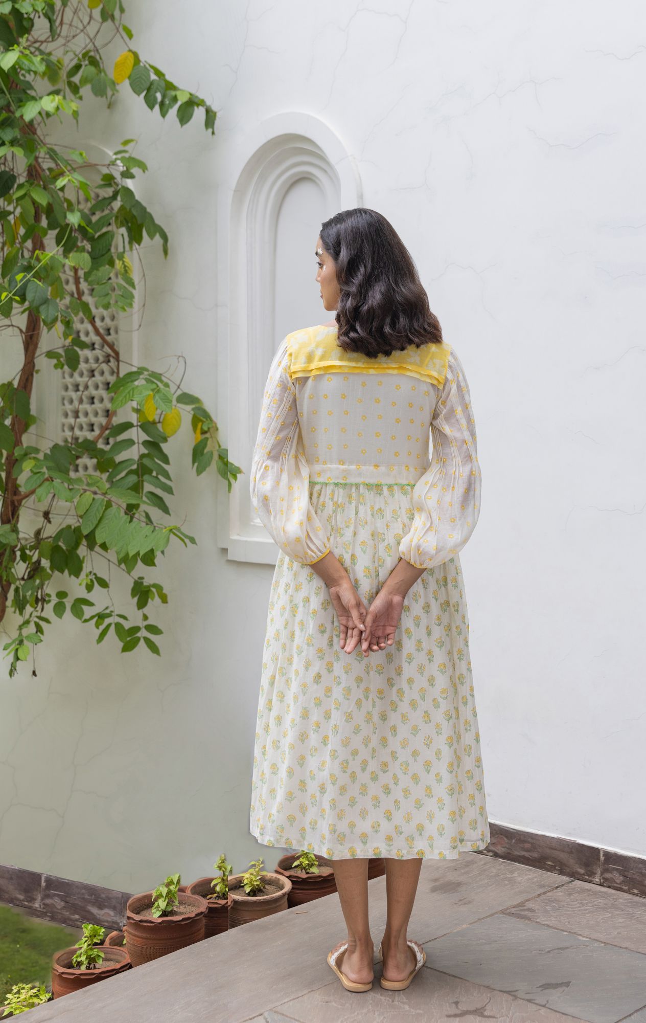 Gerbera Chanderi Cotton Patch Tier Dress