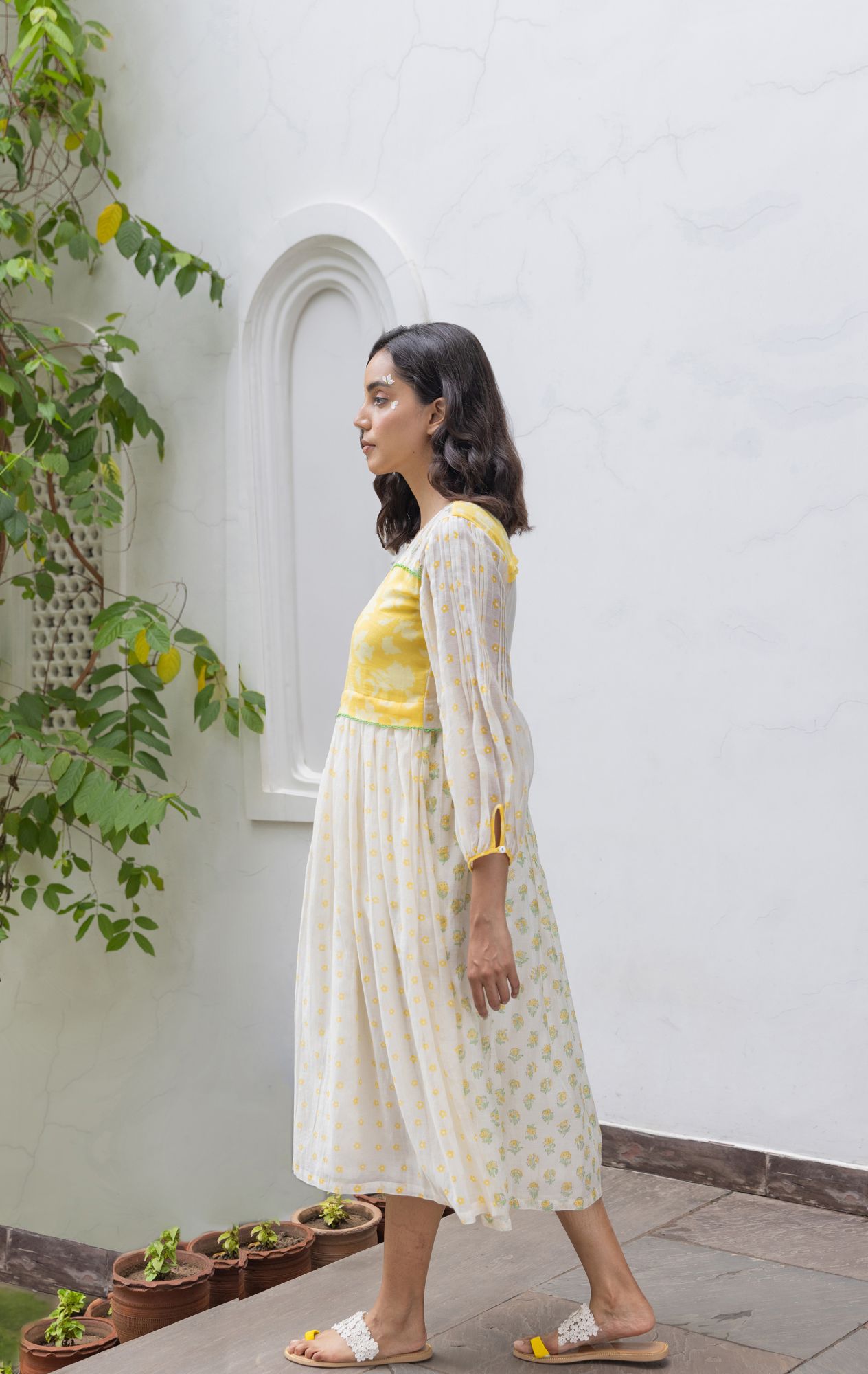 Gerbera Chanderi Cotton Patch Tier Dress