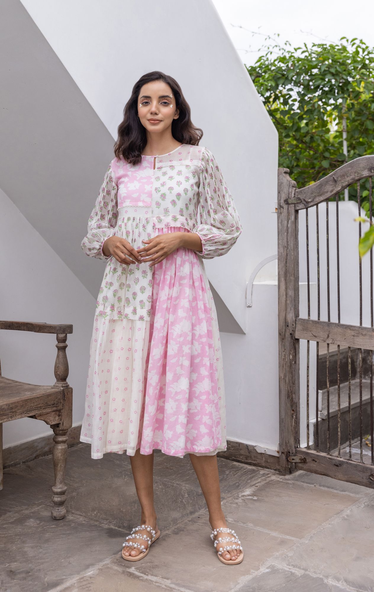Gul Chanderi Cotton Patch Tier Dress