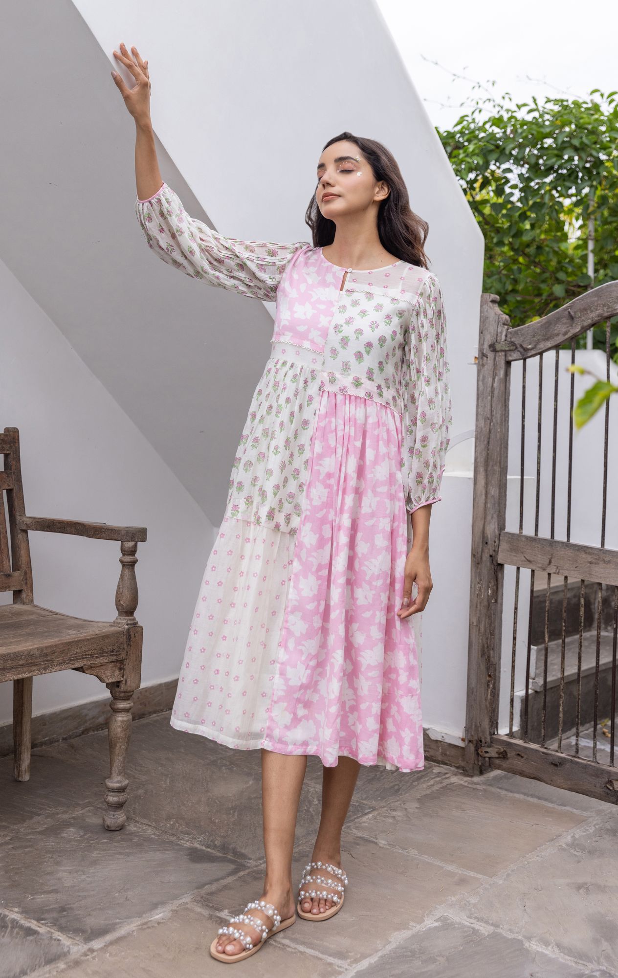 Gul Chanderi Cotton Patch Tier Dress